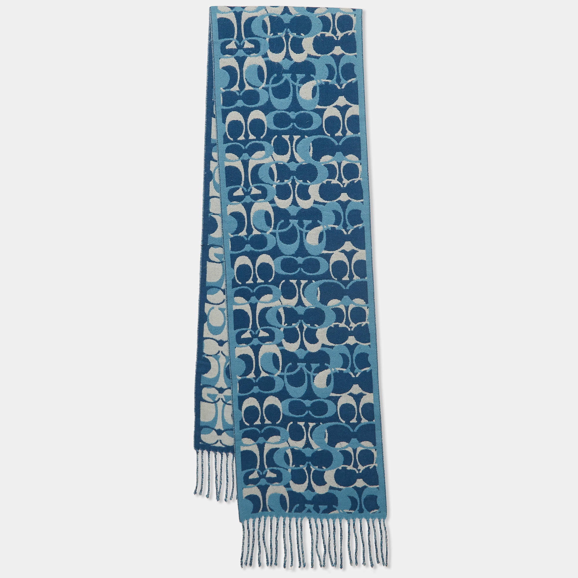 Coach Blue Monogram Wool Reversible Muffler