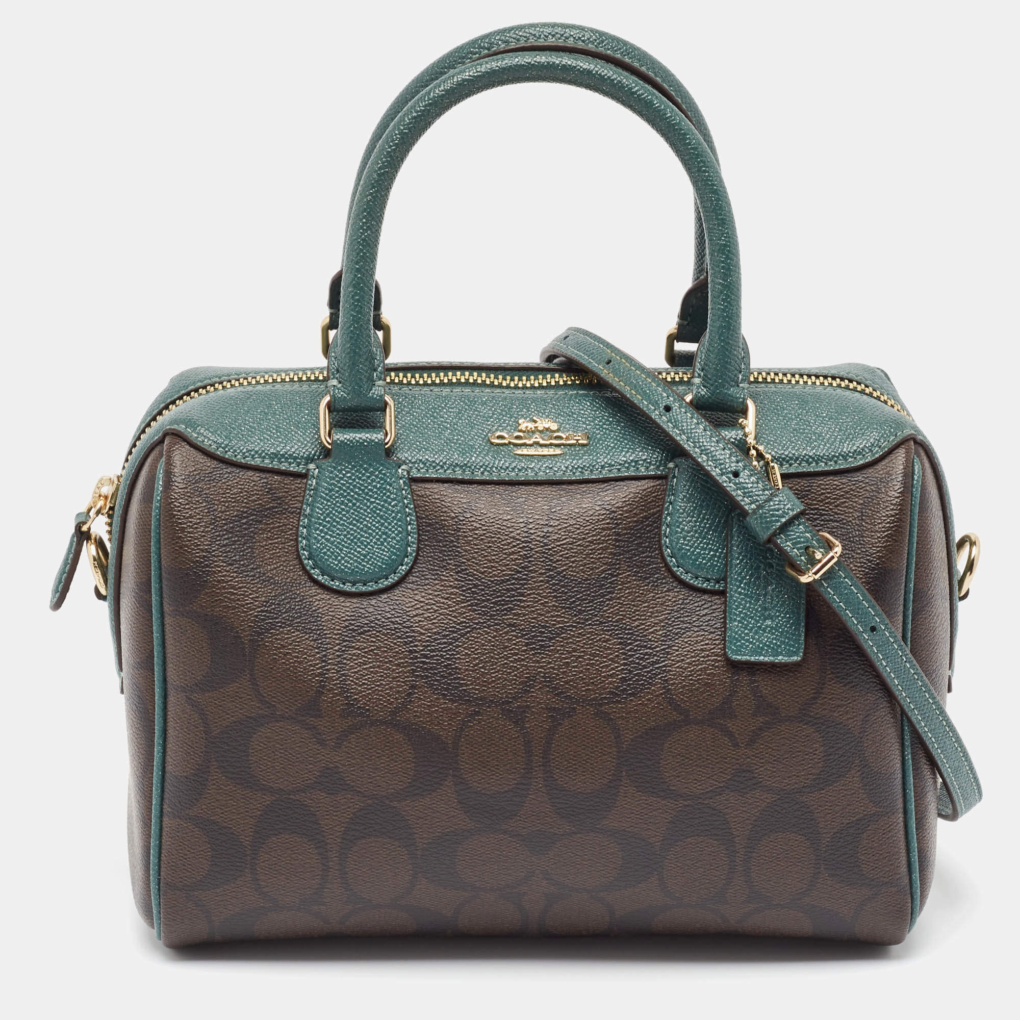 Coach Green/Brown Signature Coated Canvas and Leather Mini Bennett Satchel