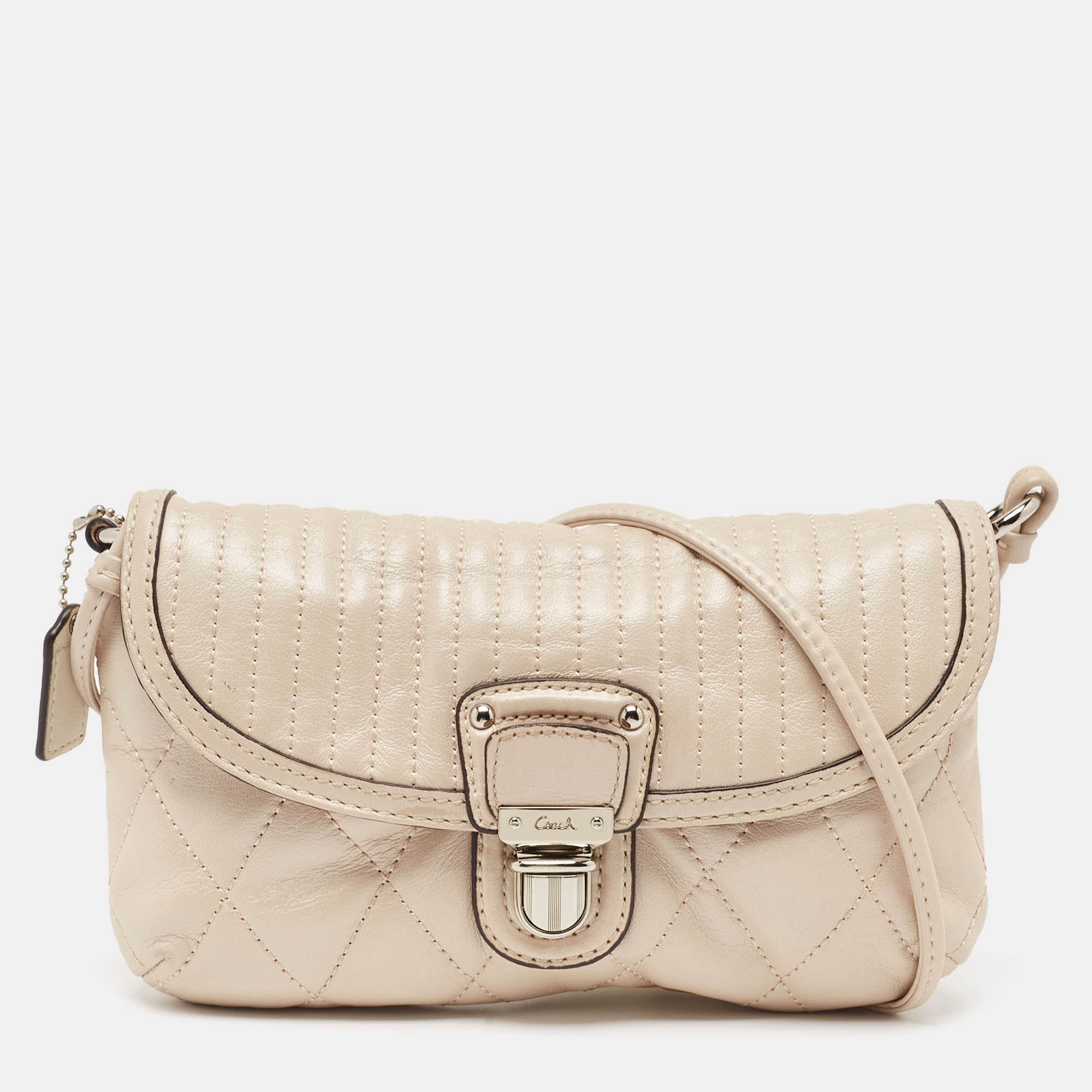 Coach Beige Quilted Leather Push Lock Crossbody Bag