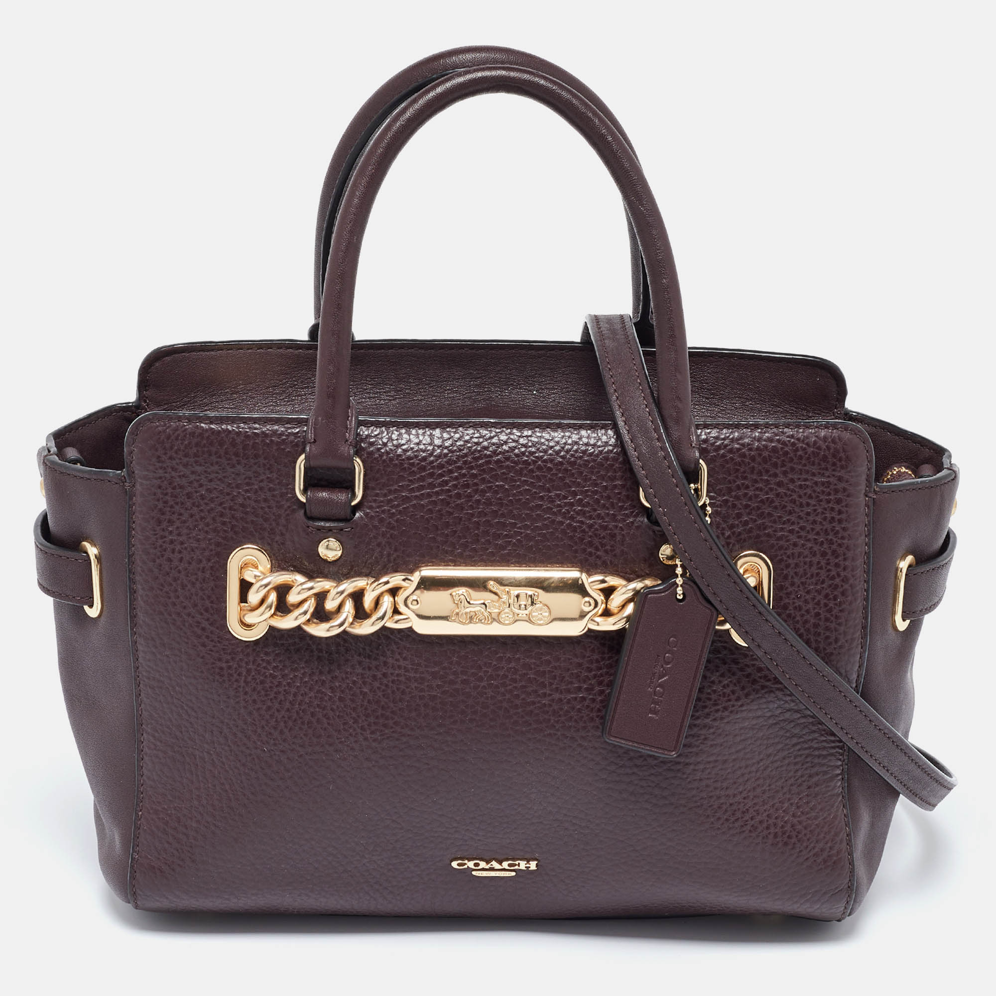Pre Owned Coach Burgundy Leather Swagger Blake Carryall 25 Tote