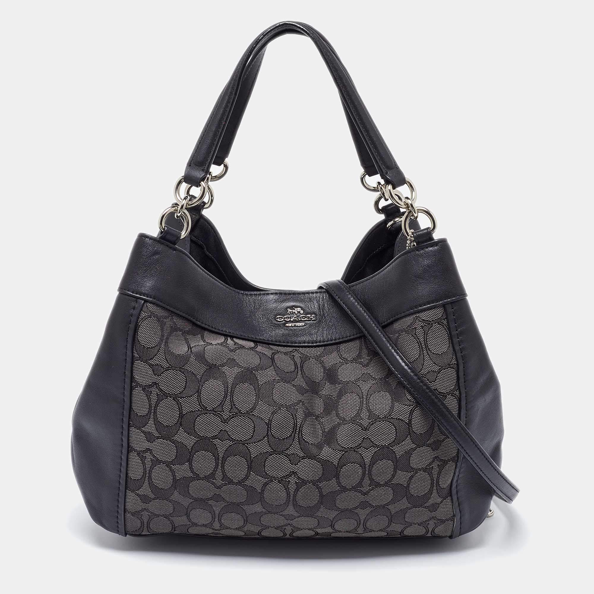 Pre Owned Coach Black Signature Canvas and Leather Lexy Bag