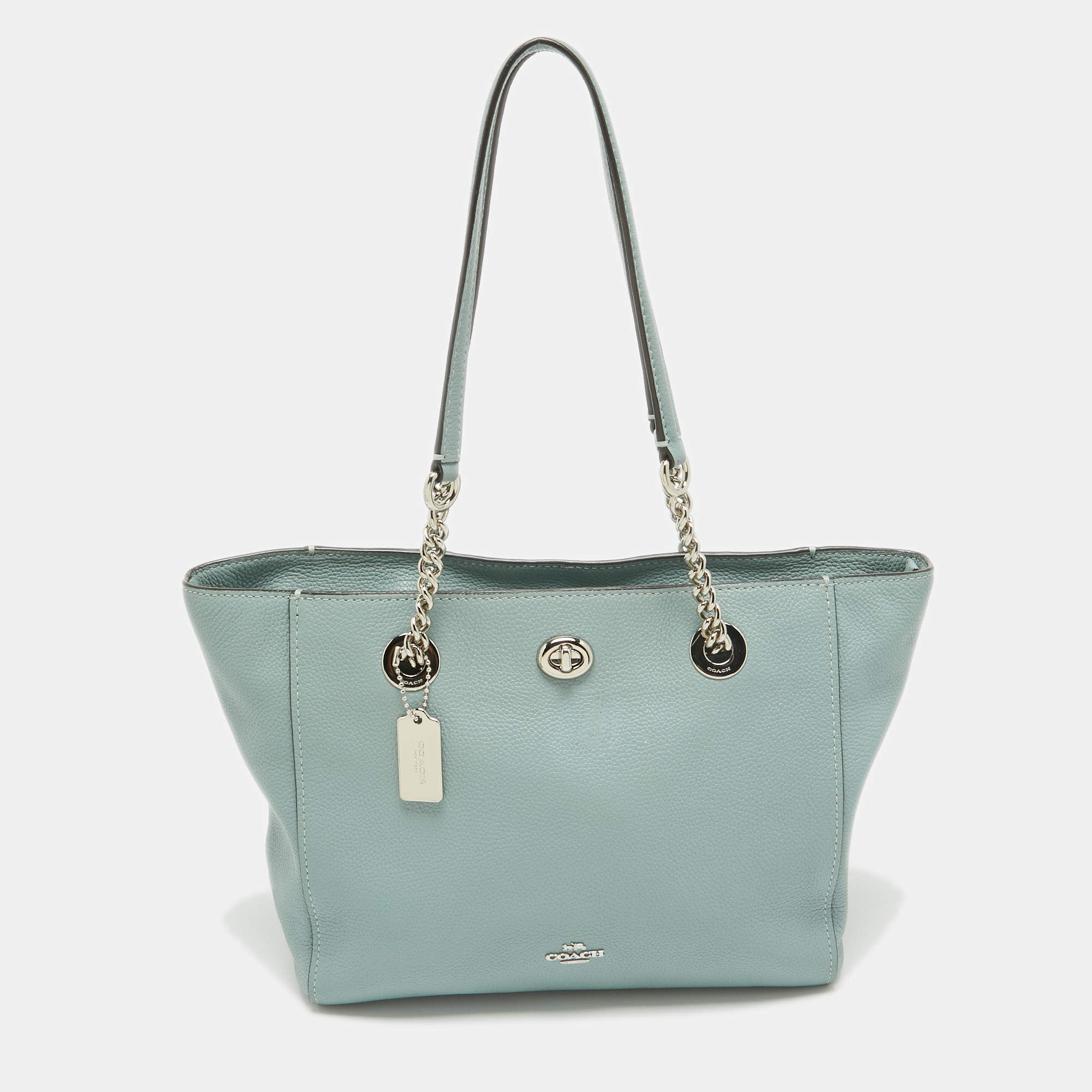 Coach Light Blue Leather Turnlock Chain Tote Coach TLC