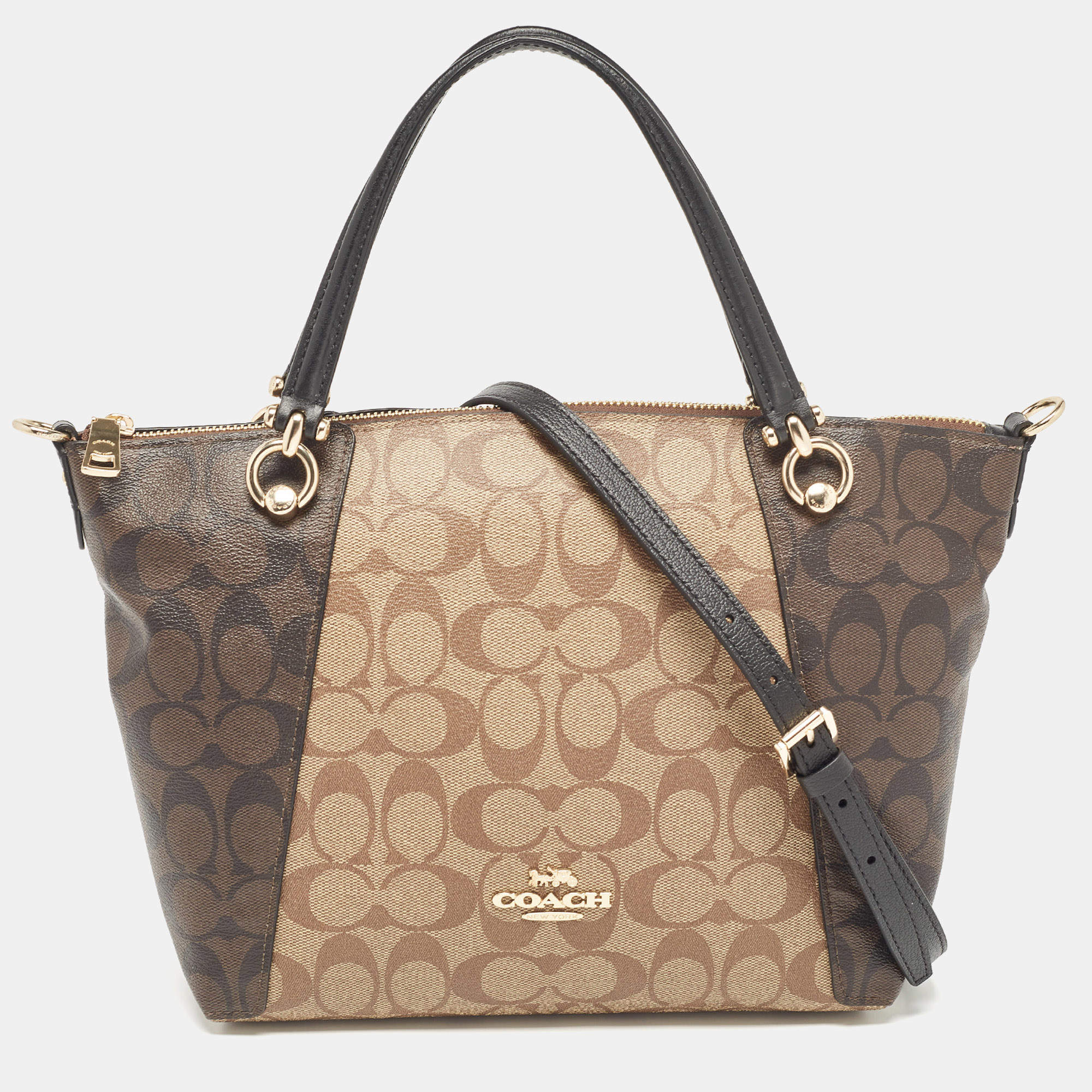 Coach Brown/Black Signature Coated Canvas and Leather Kacey Tote