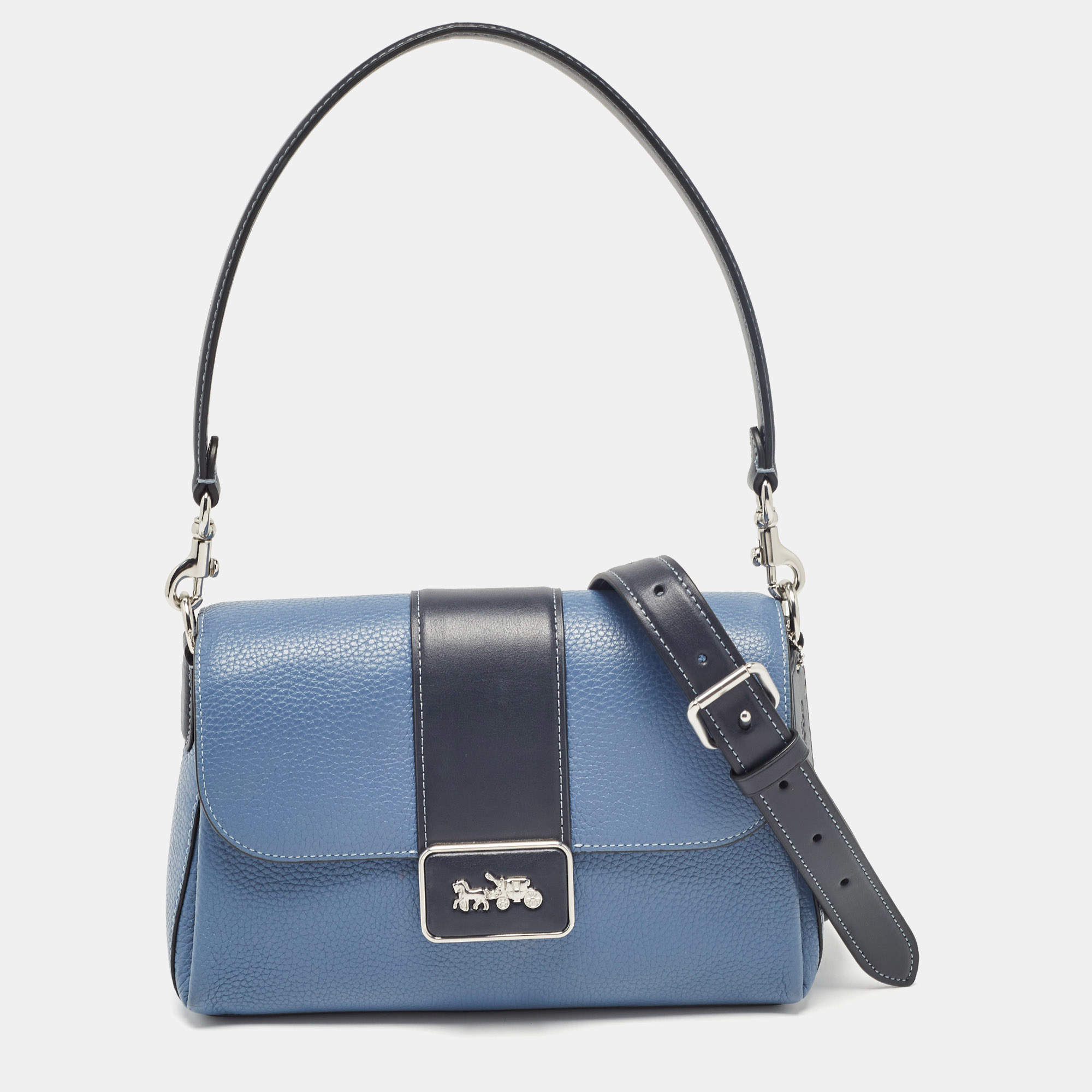 Pre Owned Coach Two Tone Blue Leather Grace Shoulder Bag