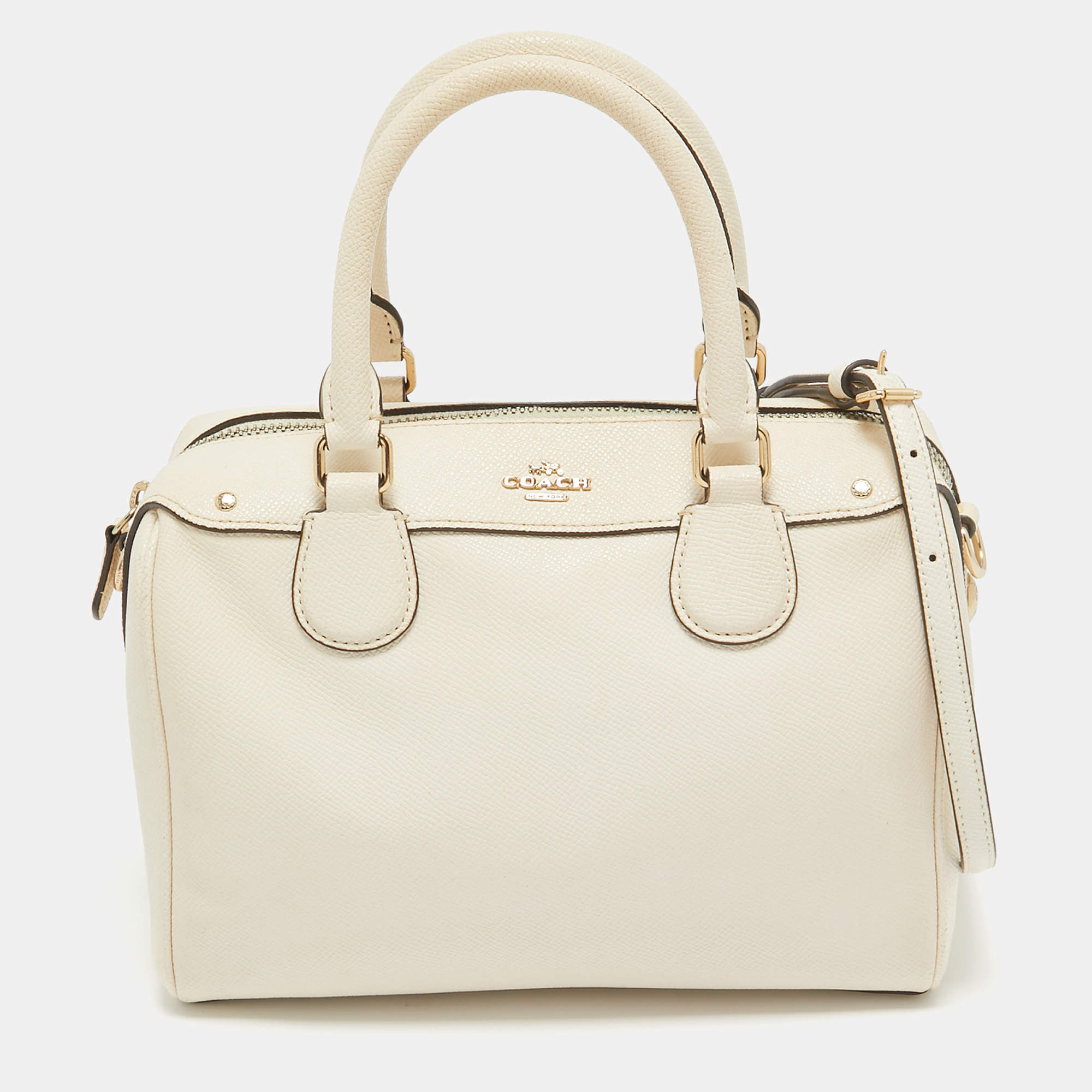 Pre Owned Coach Light Beige Leather Mini Bennett Satchel