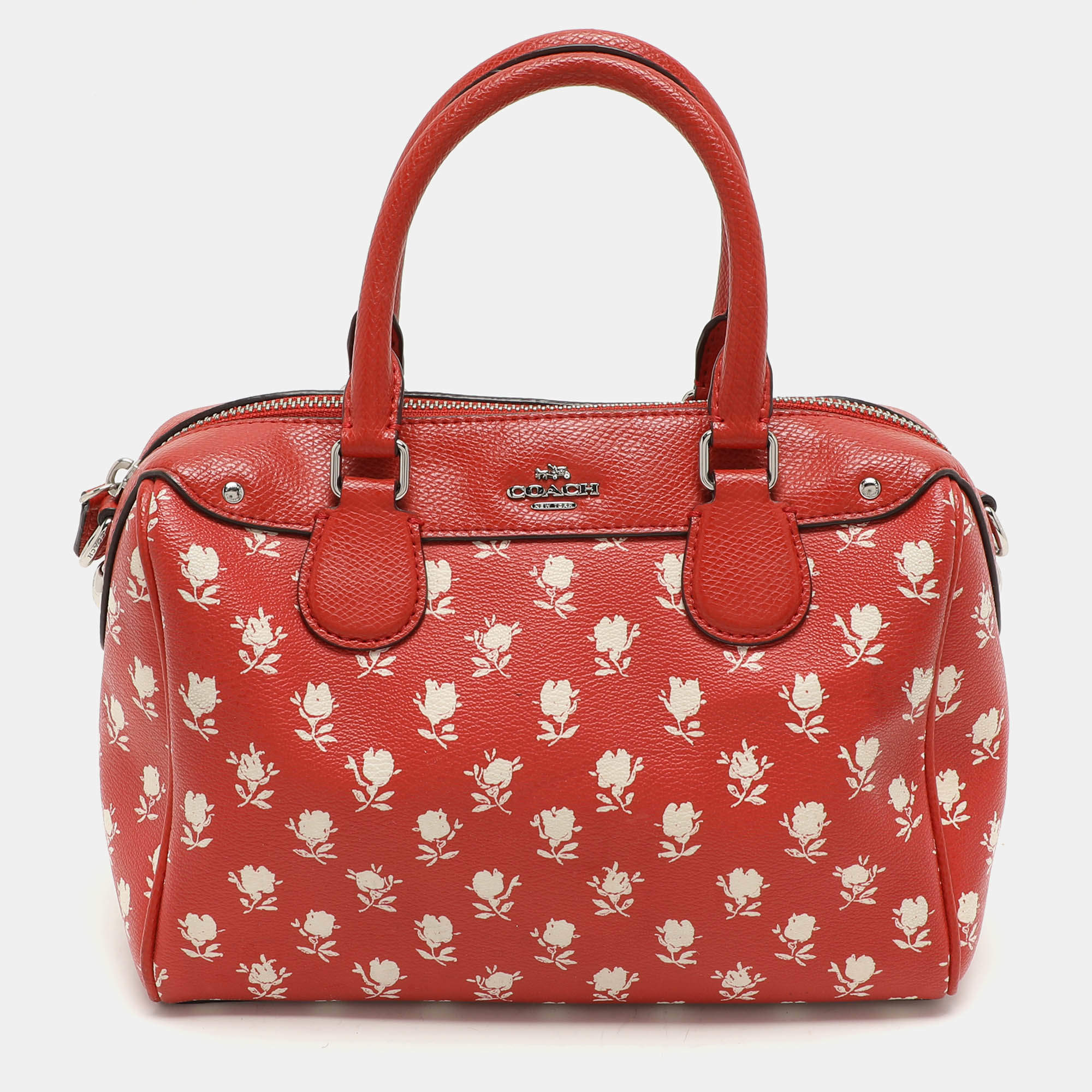 Coach Red Printed Leather Bennett Satchel