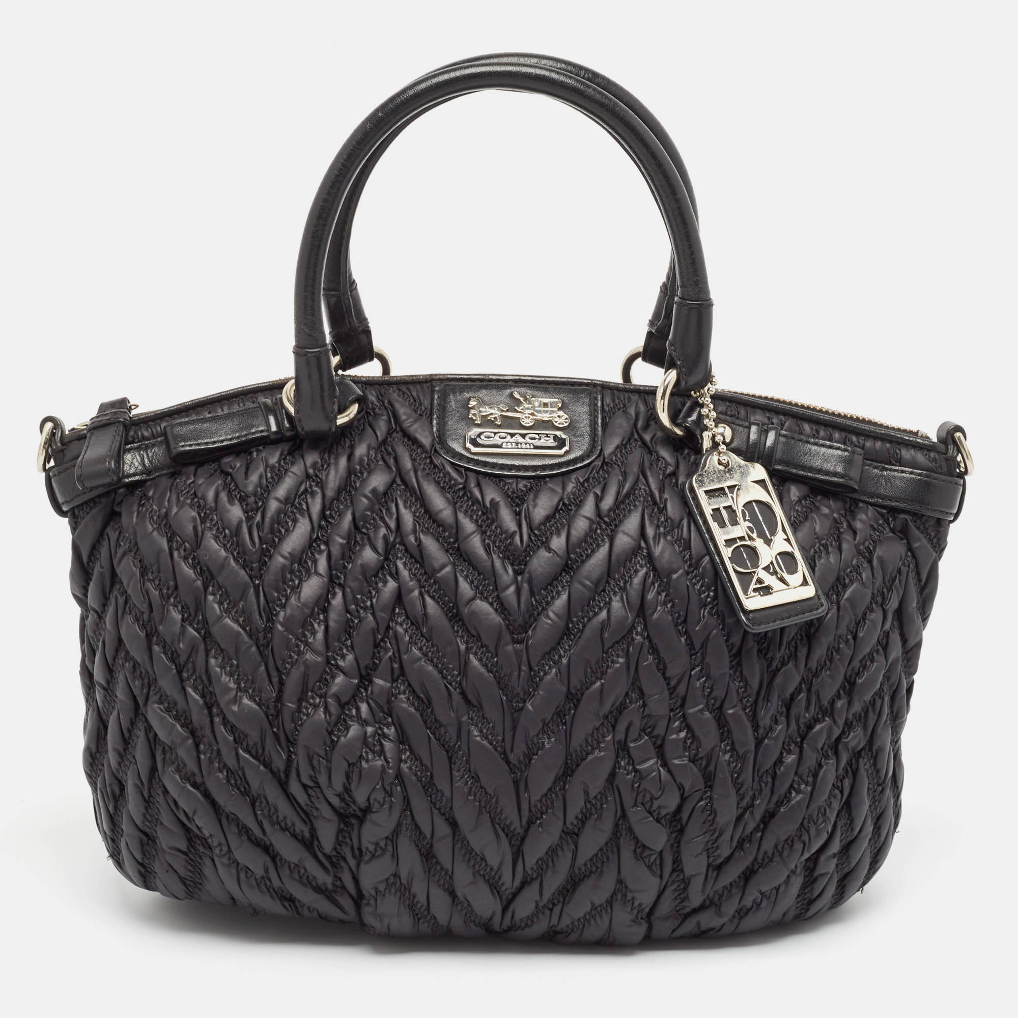 Pre Owned Coach Black Matelasse Nylon 70th Anniversary Madison Satchel