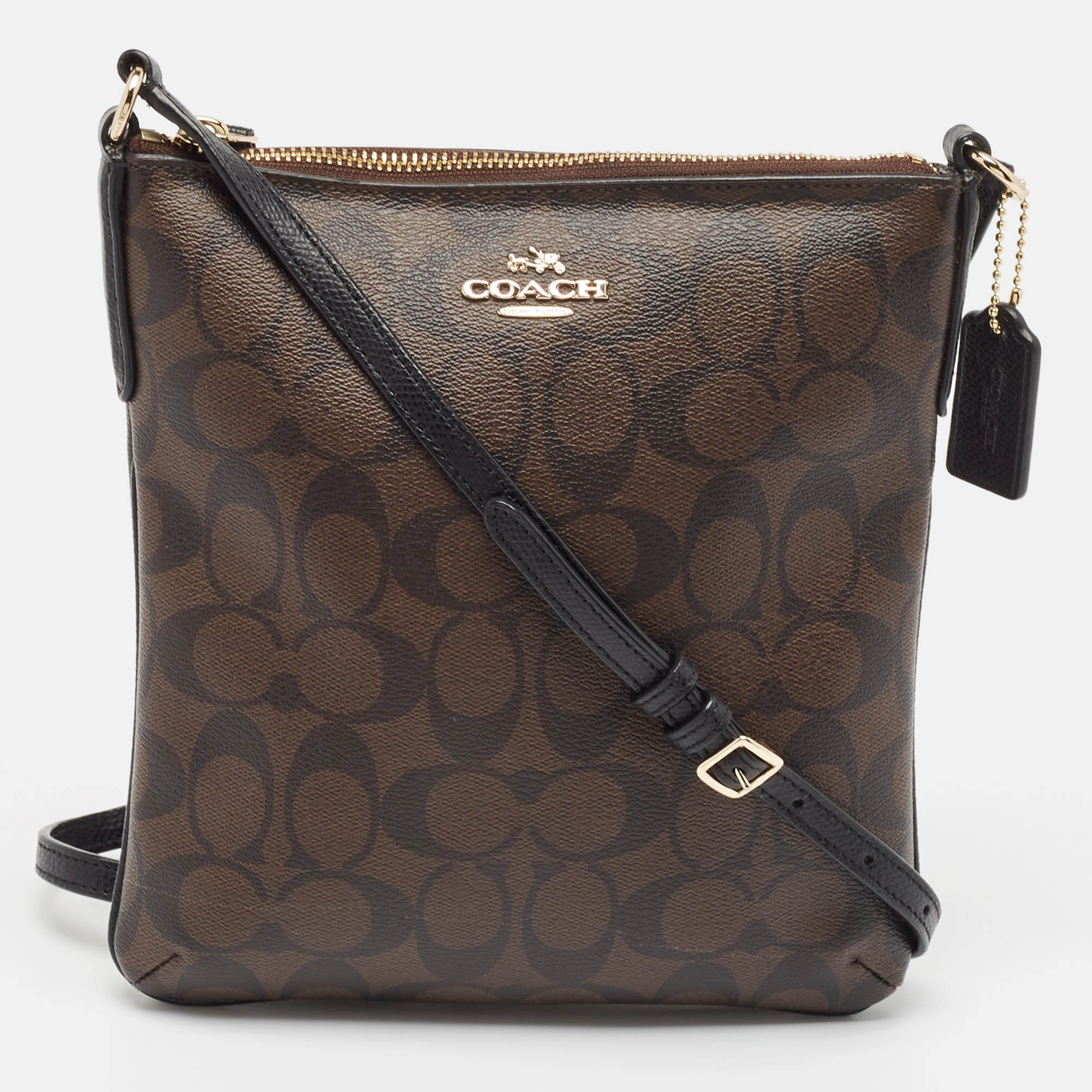 Coach Beige/Brown Signature Coated Canvas and Leather Crossbody Bag