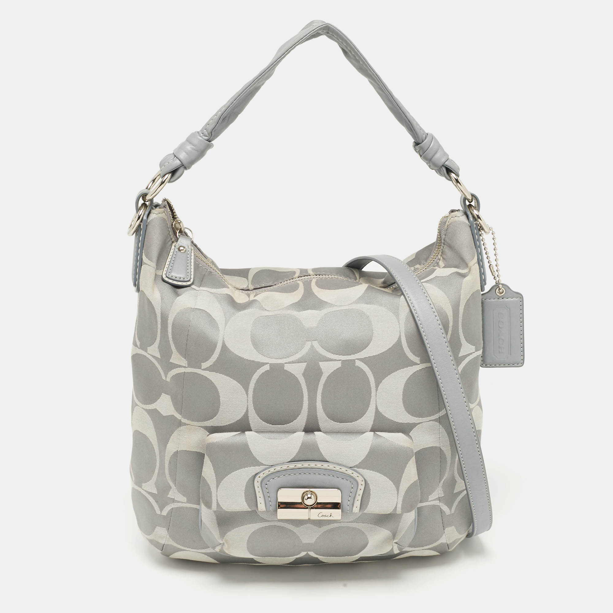 Coach Grey Signature Fabric and Leather Kristin Hobo