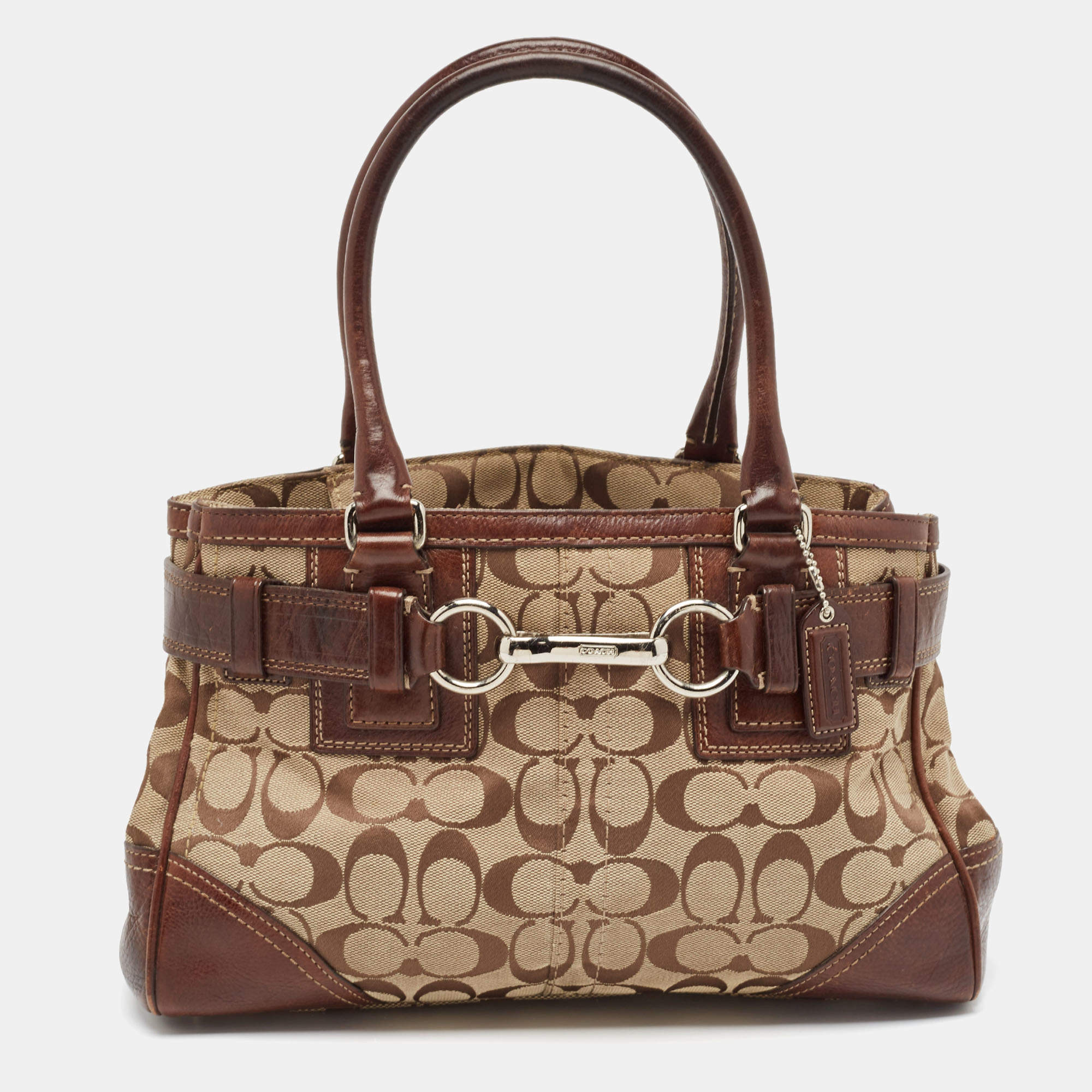 Coach Beige/Brown Signature Canvas and Leather Satchel