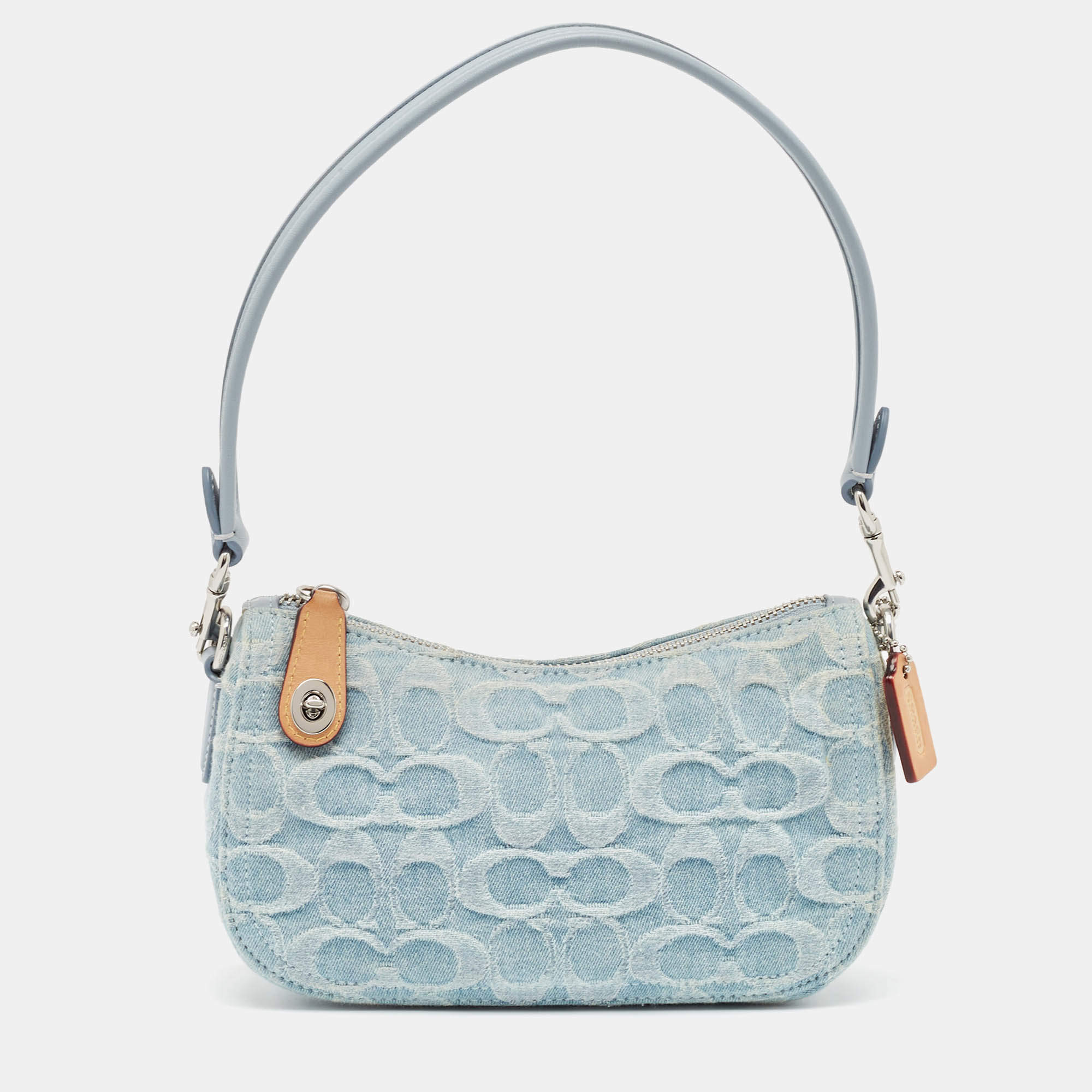 Coach Light Blue Signature Denim and Leather Swinger 20 Clutch Bag