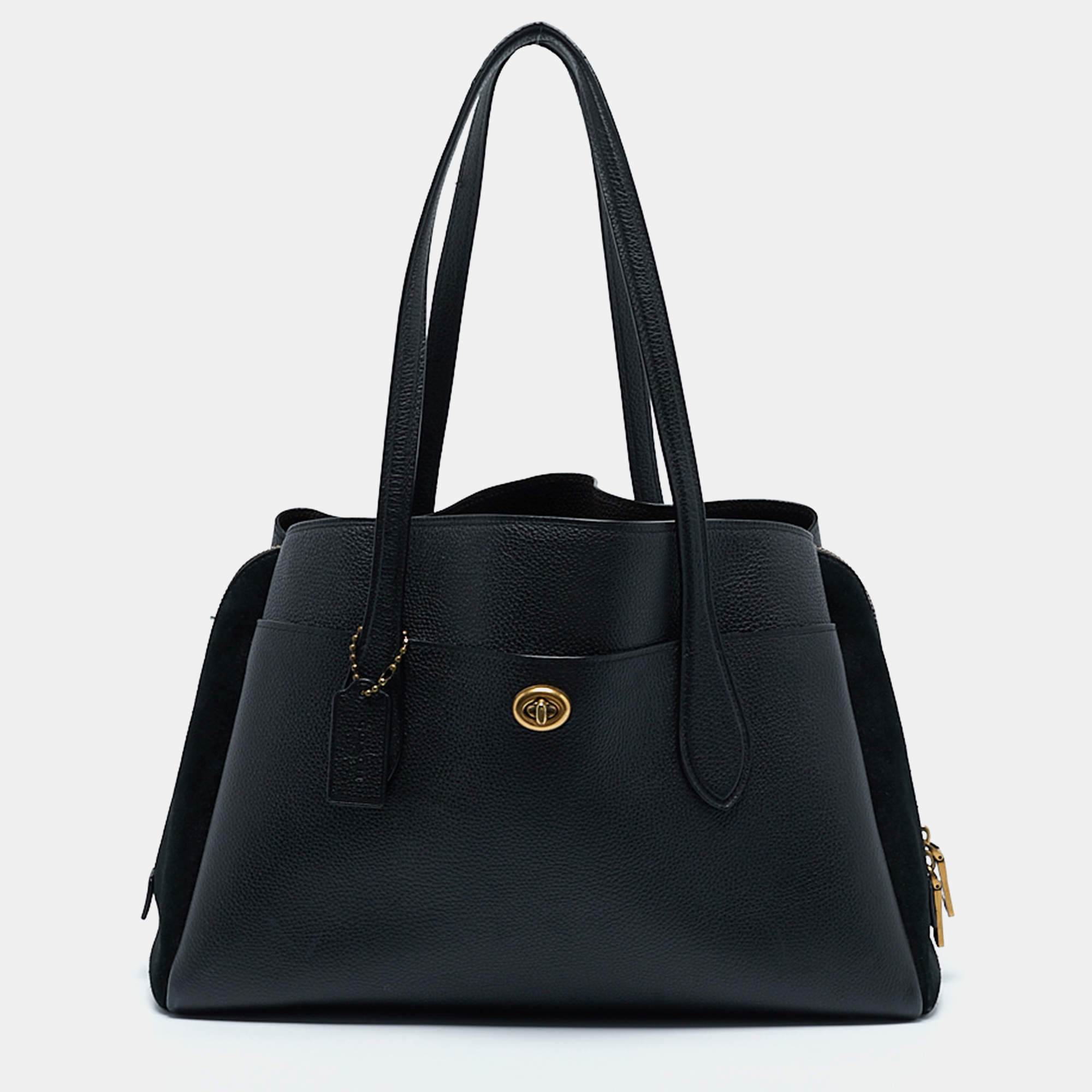 Pre Owned Coach Black Leather and Suede Lora Carryall Satchel