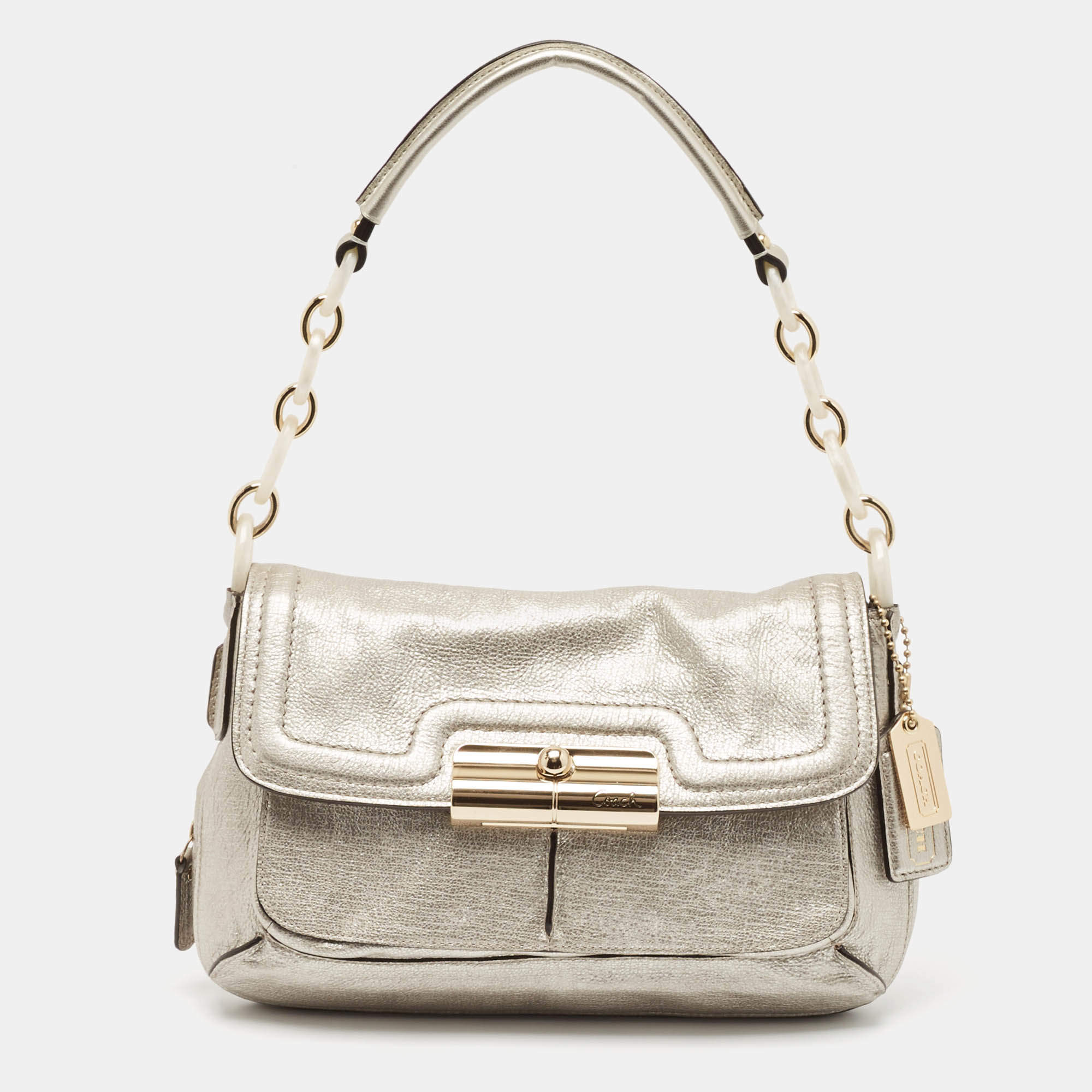 Coach Silver Leather Kristin Flap Shoulder Bag