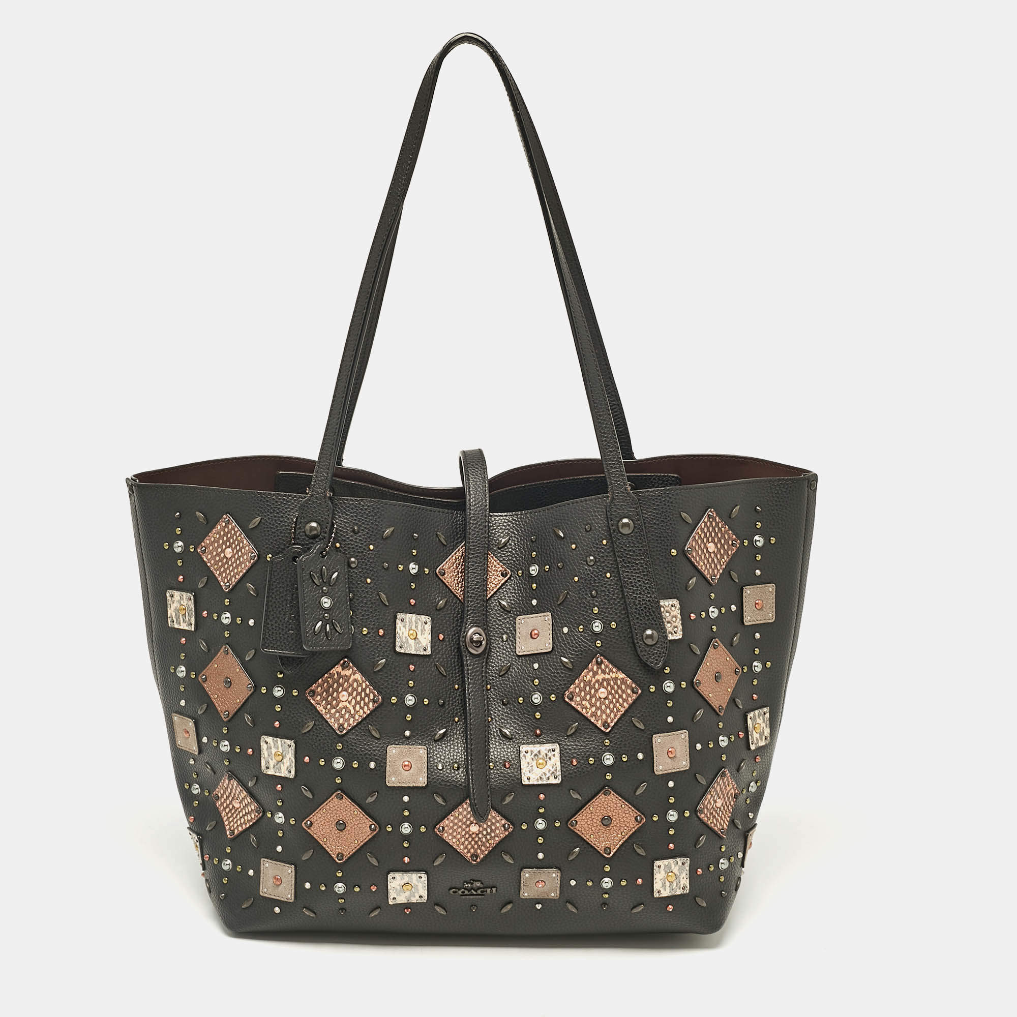 مملوكة مسبقًا Coach Black Leather Upcrafted Market Tote
