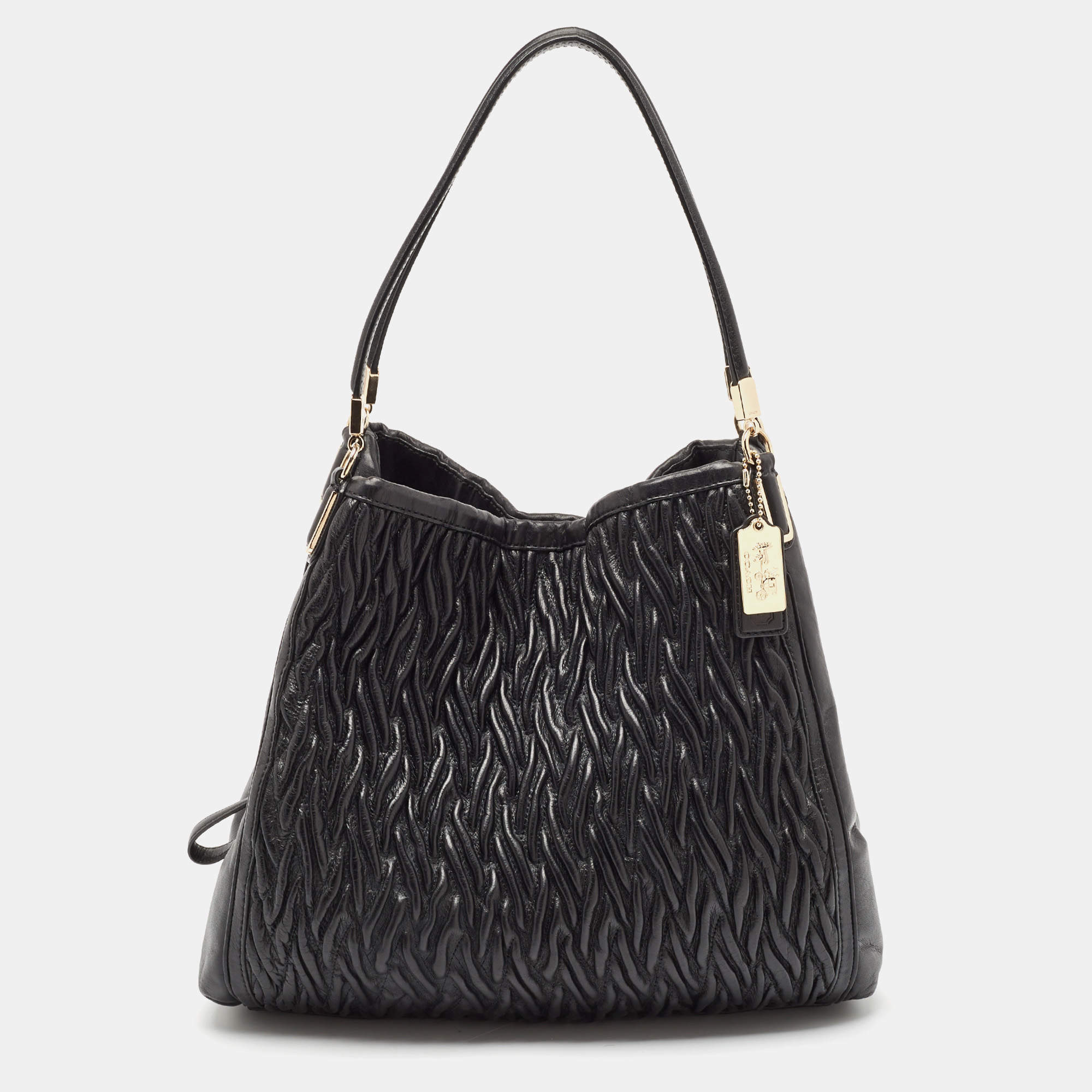 Pre Owned Coach Black Gathered Twist Leather Madison Phoebe Shoulder Bag