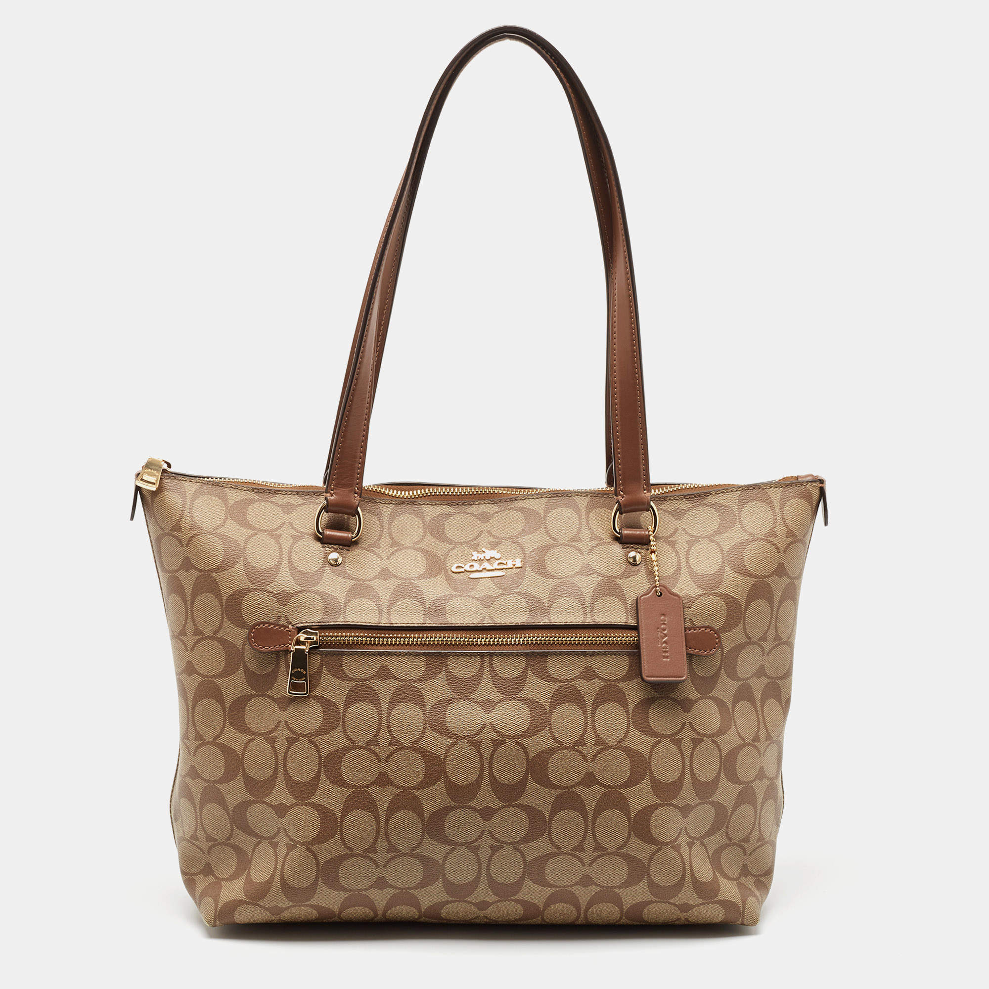 Coach Beige/Brown Signature Coated Canvas and Leather Gallery Tote