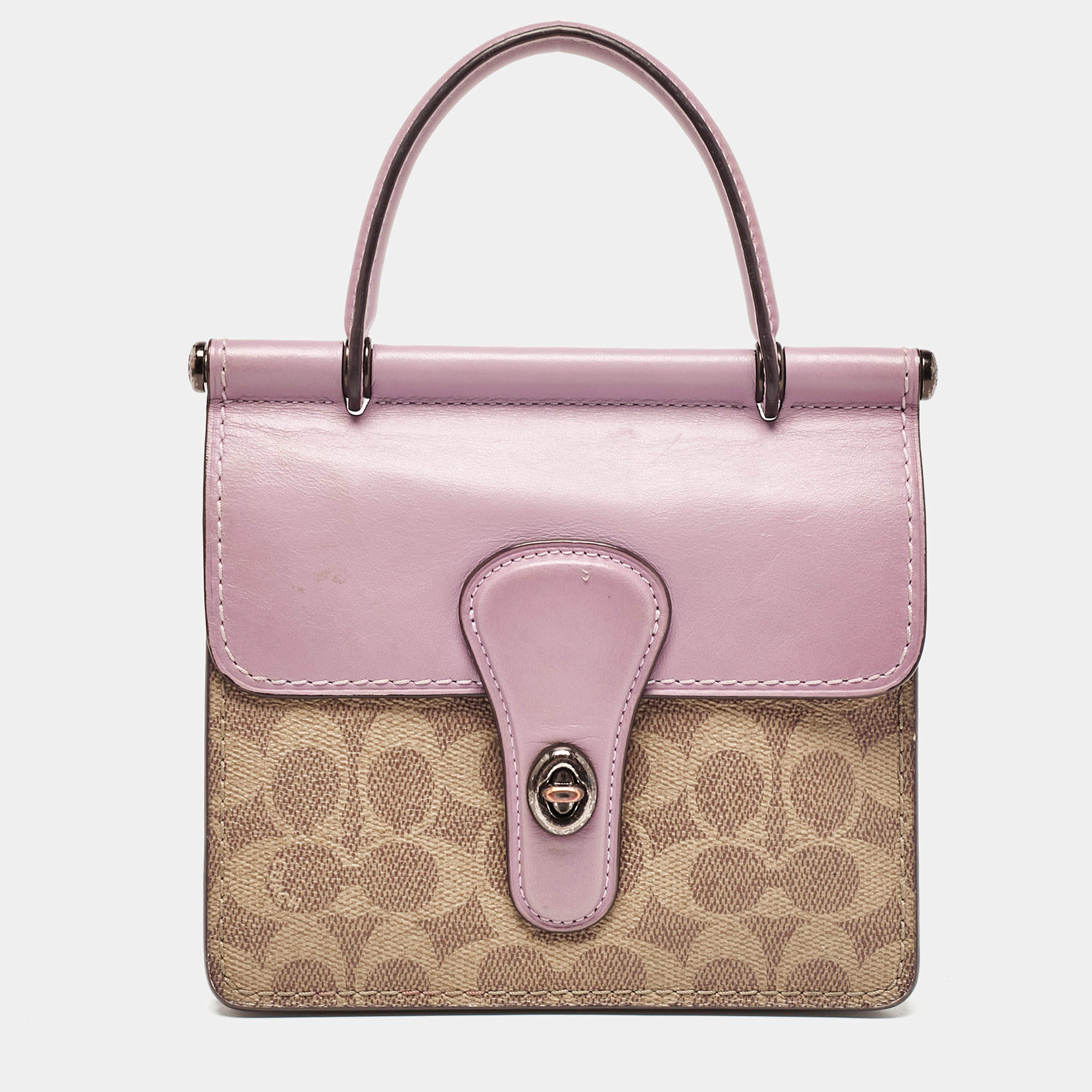 Coach Purple/Beige Signature Coated Canvas and Leather Willis Top Handle Bag