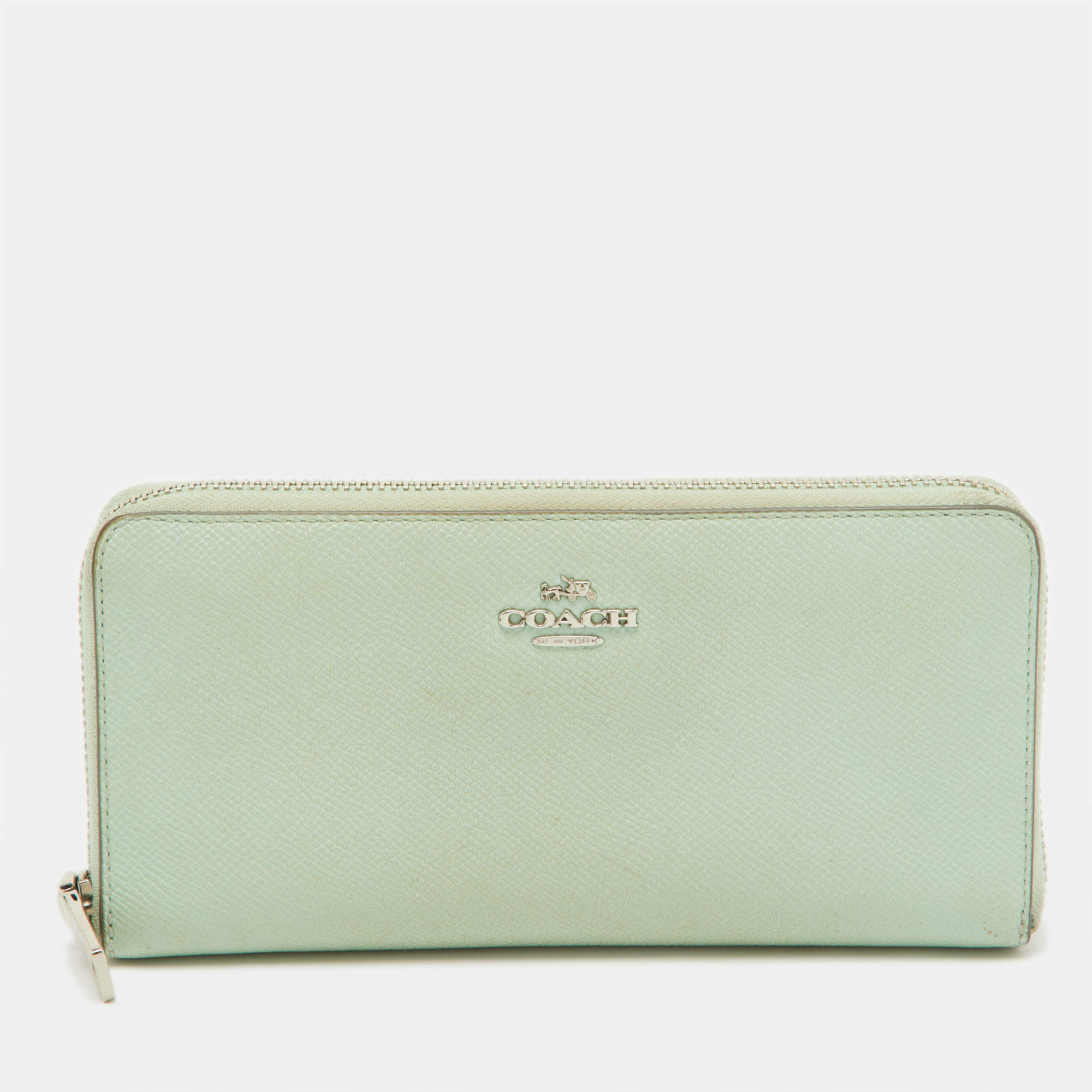 Coach Light Green Leather Long Zip Around Wallet