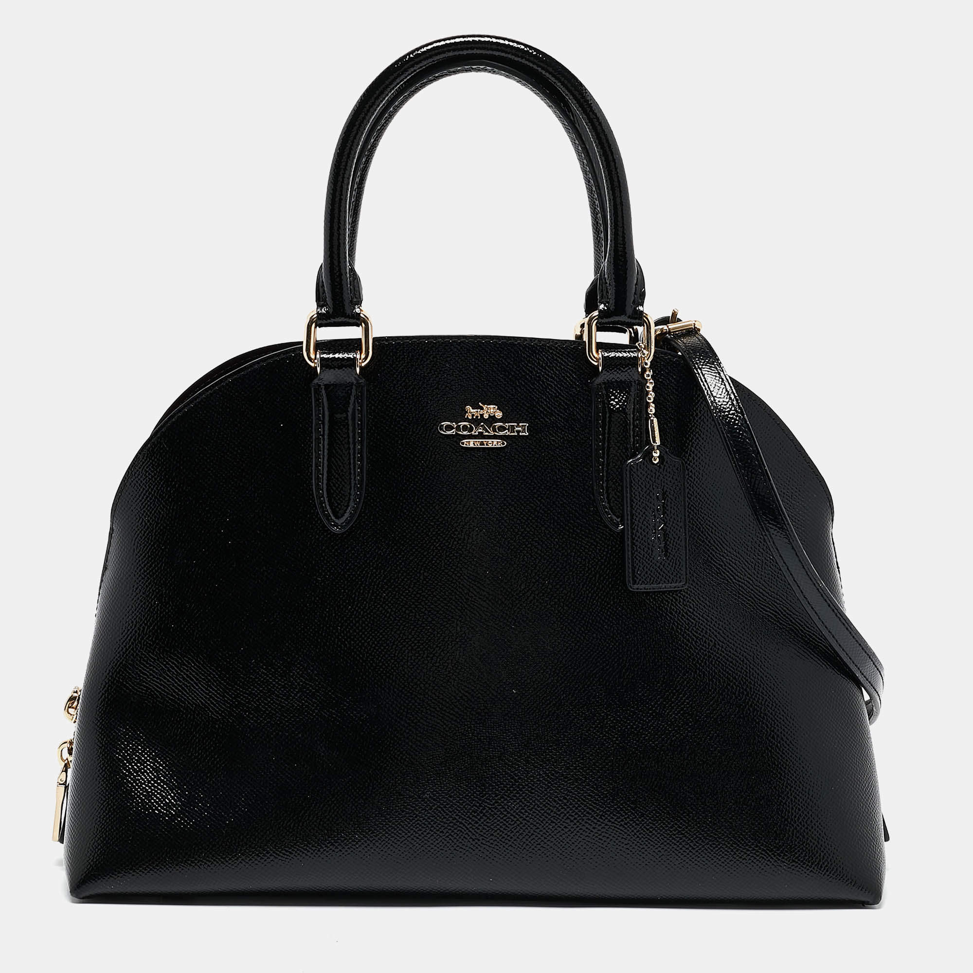 Pre Owned Coach Black Patent Leather Quinn Dome Bag