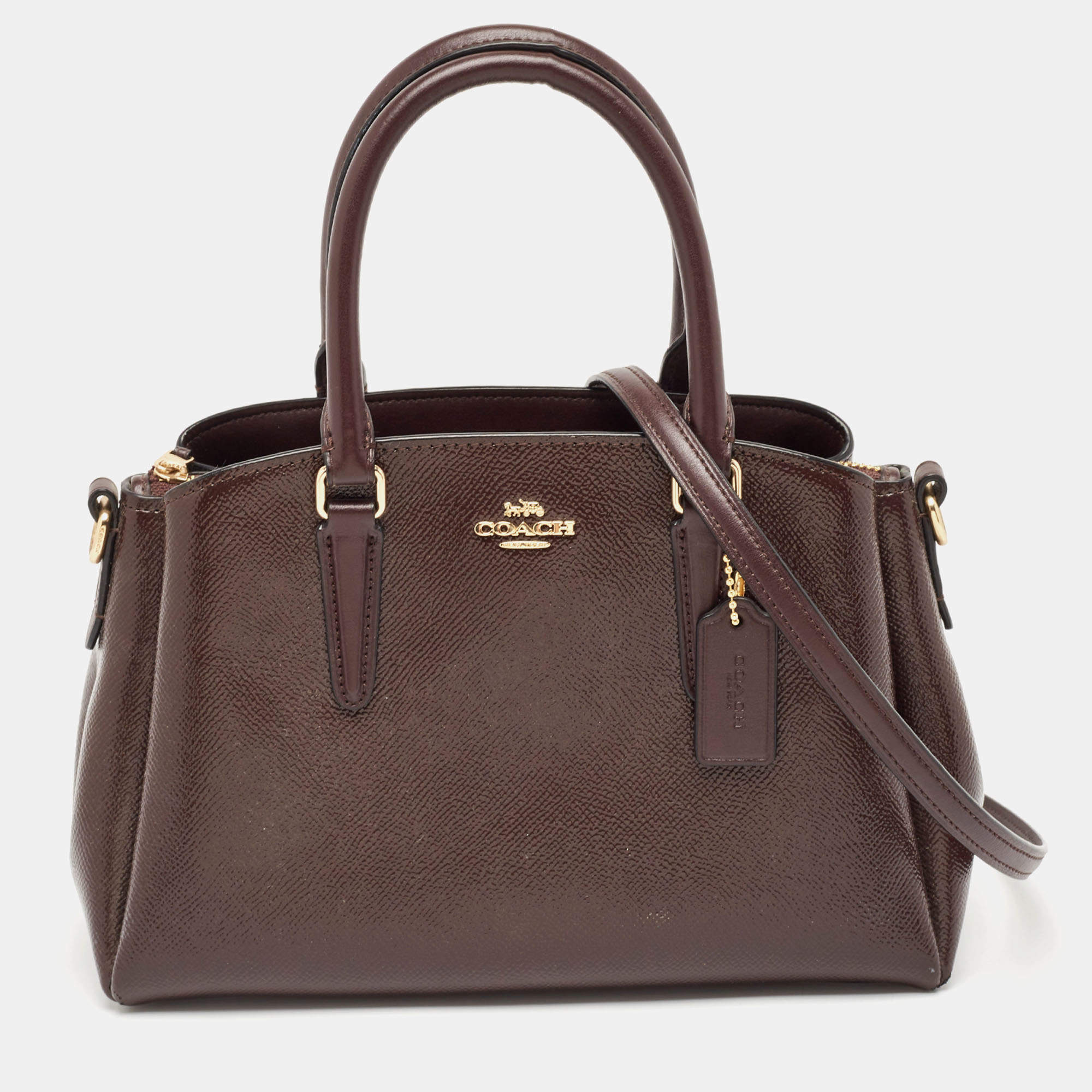 Coach Burgundy Patent Leather Mini Sage Carryall Satchel