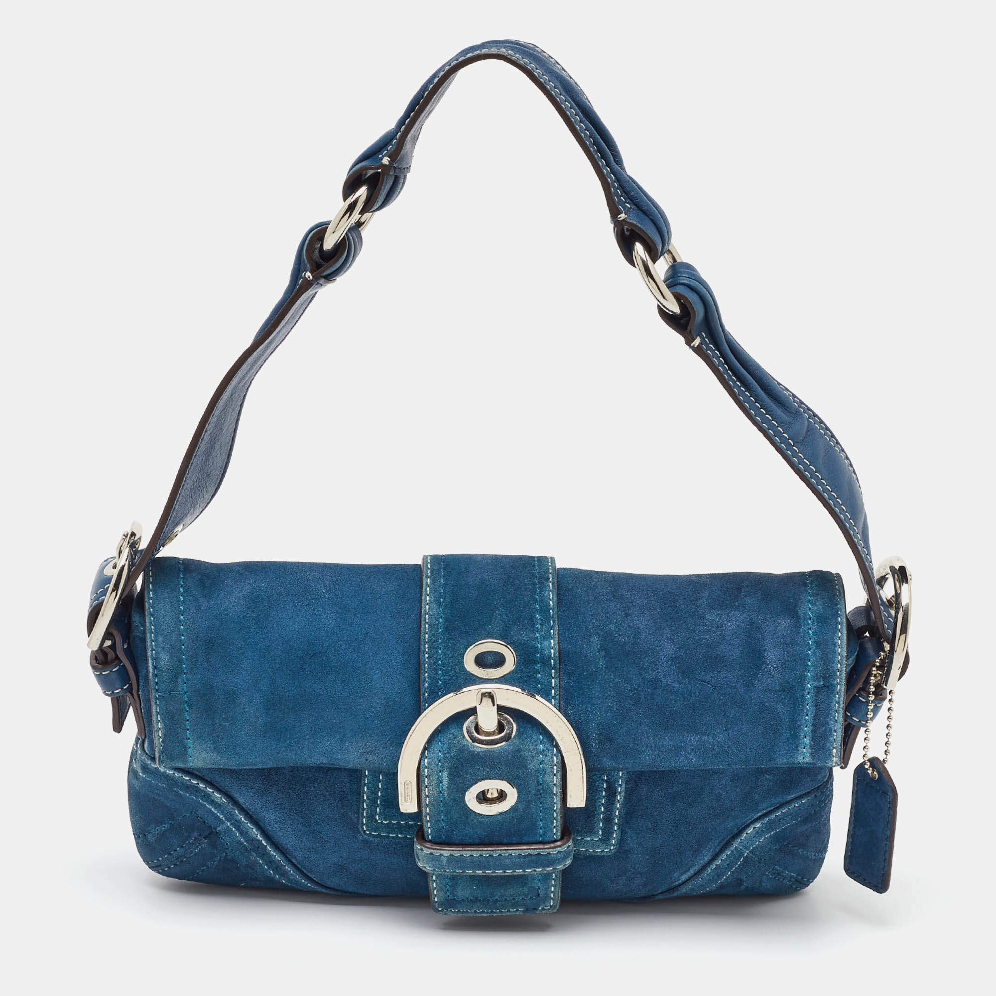 Pre Owned Coach Blue Suede Soho Flap Shoulder Bag