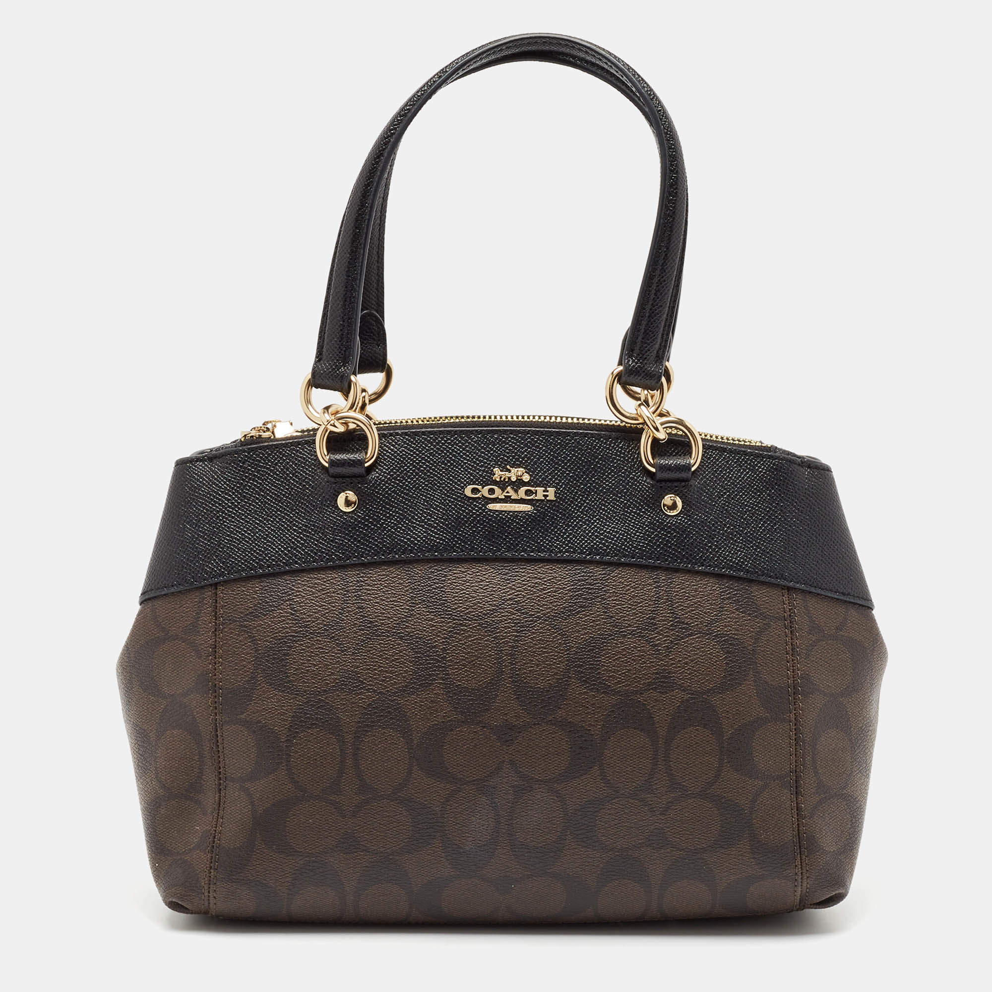 Coach Brown/Black Signature Coated Canvas Mini Brooke Carryall Satchel