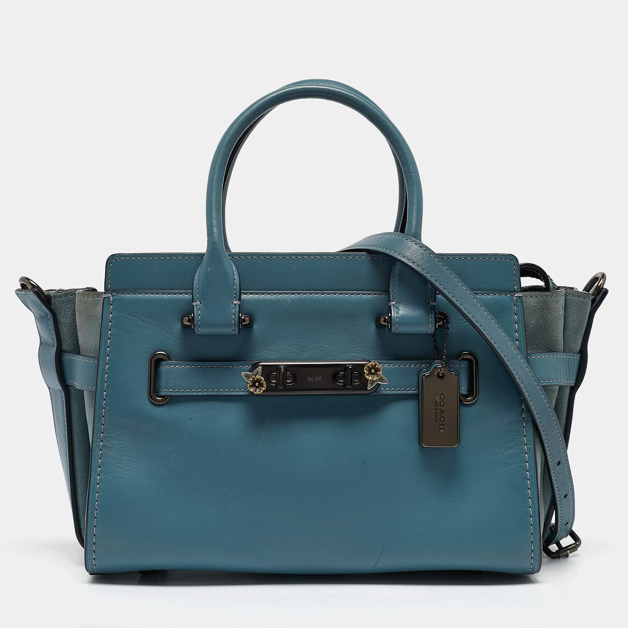 Coach Two Tone Blue Leather and Suede Swagger 27 Carryall Satchel