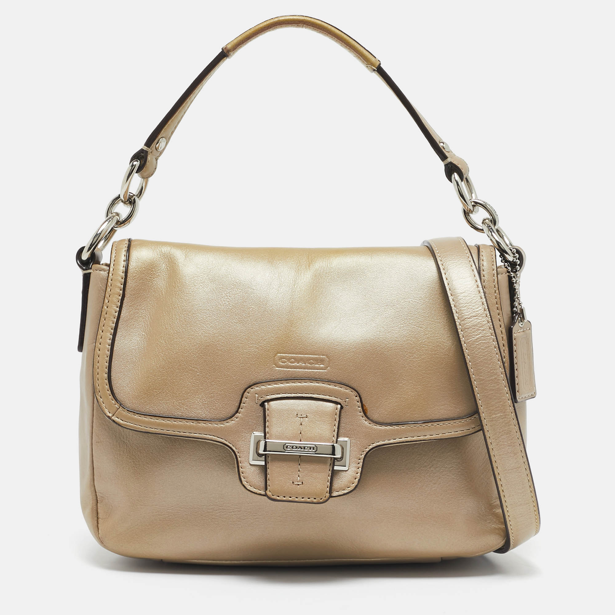 Coach Metallic Beige Leather Taylor Flap Bag