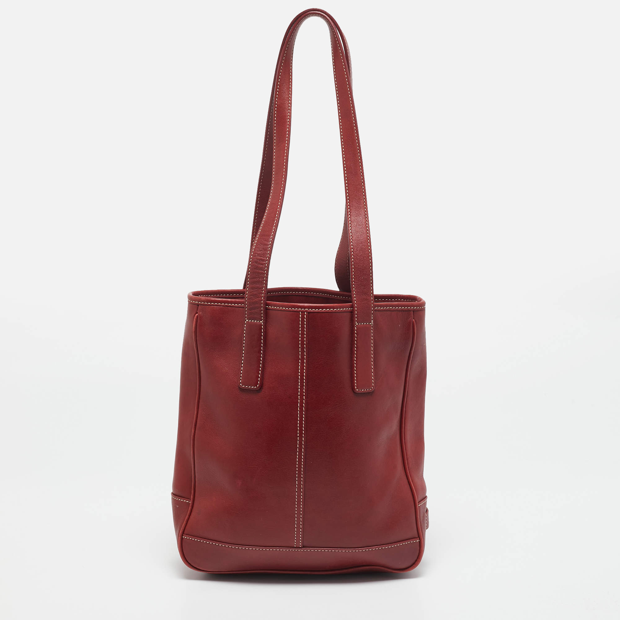 Pre Owned Coach Red Leather Hampton Market Lunch Tote
