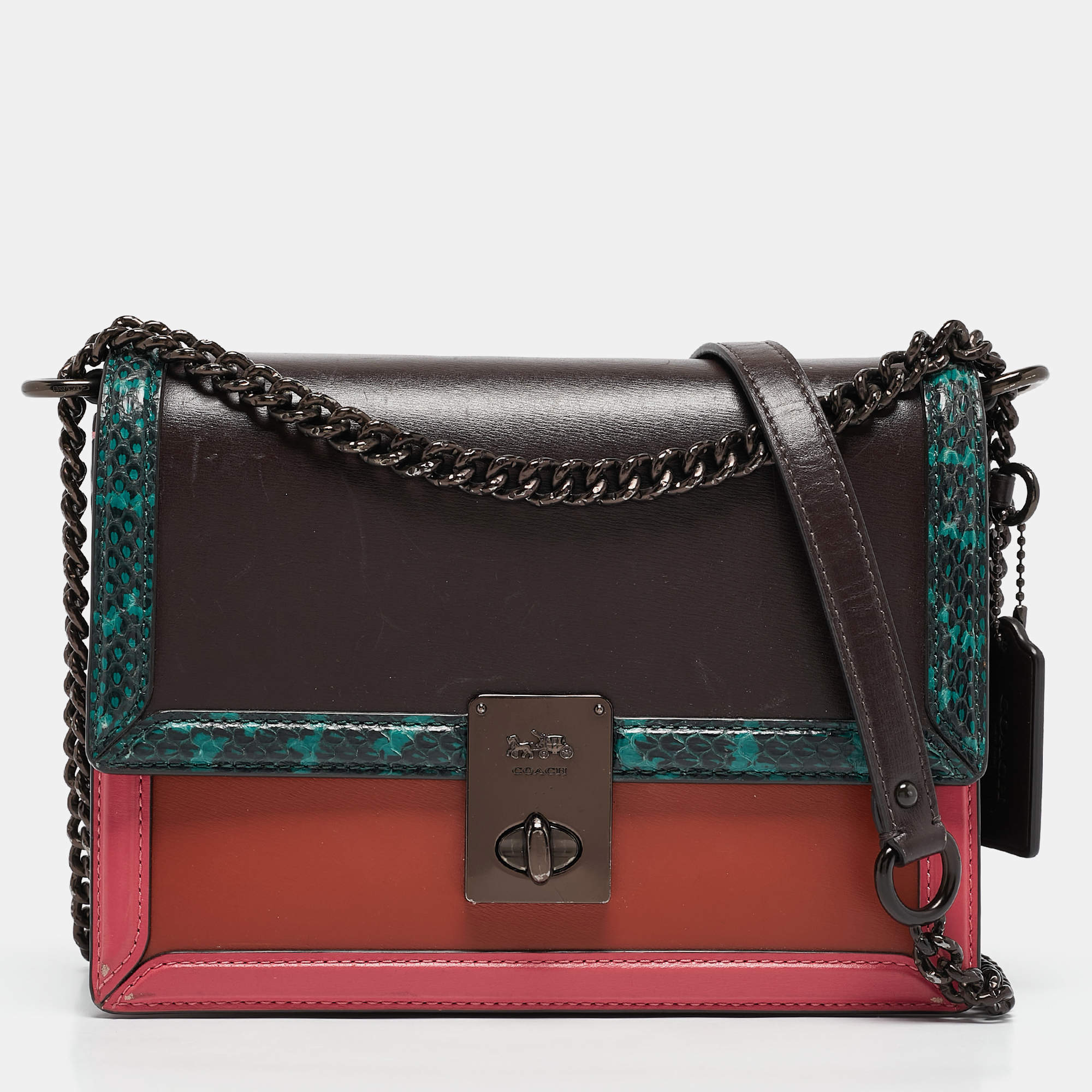 Coach Multicolor Leather and Snakeskin Hutton Shoulder Bag