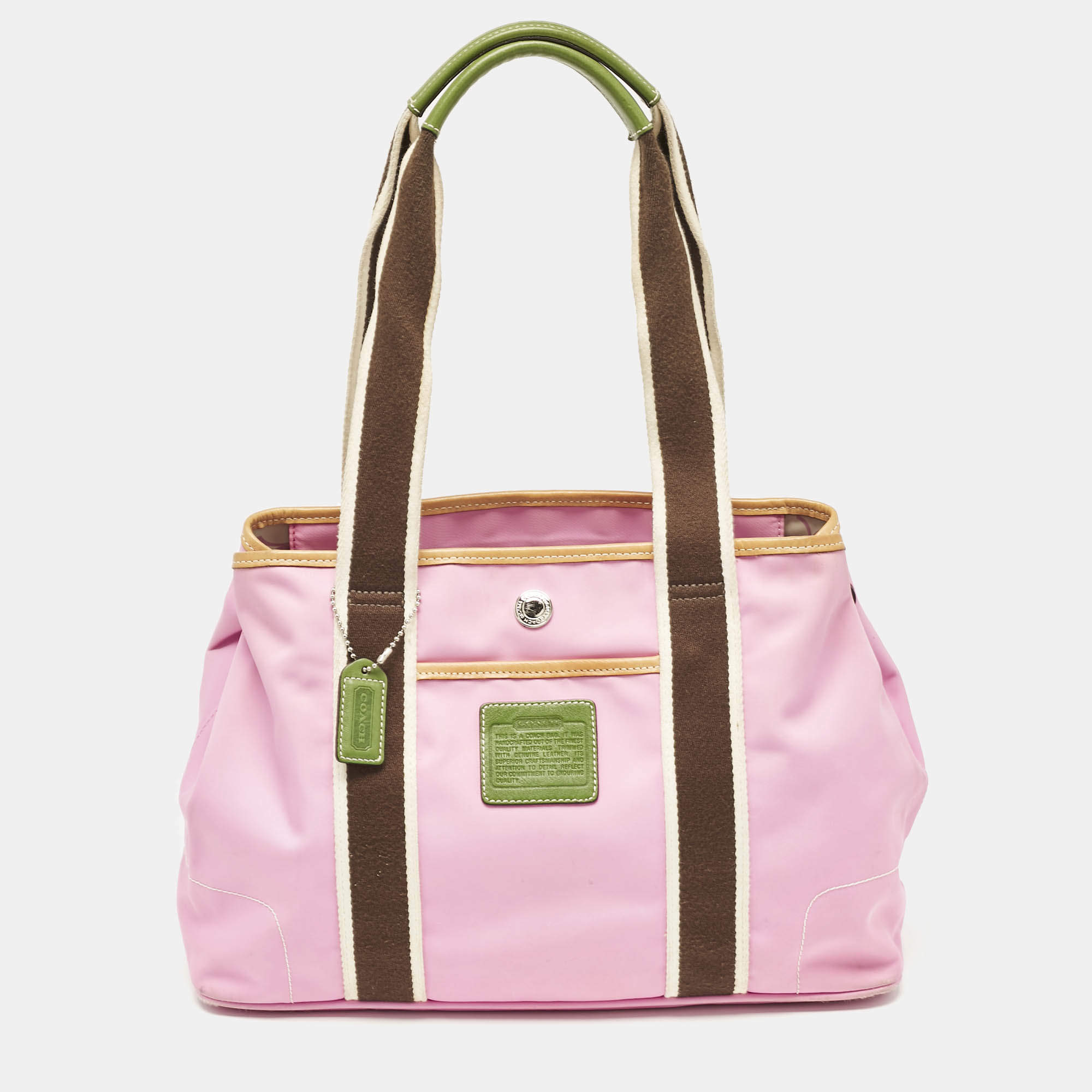 Pre Owned Coach Pink/Multicolor Nylon Y2K Hampton Tote