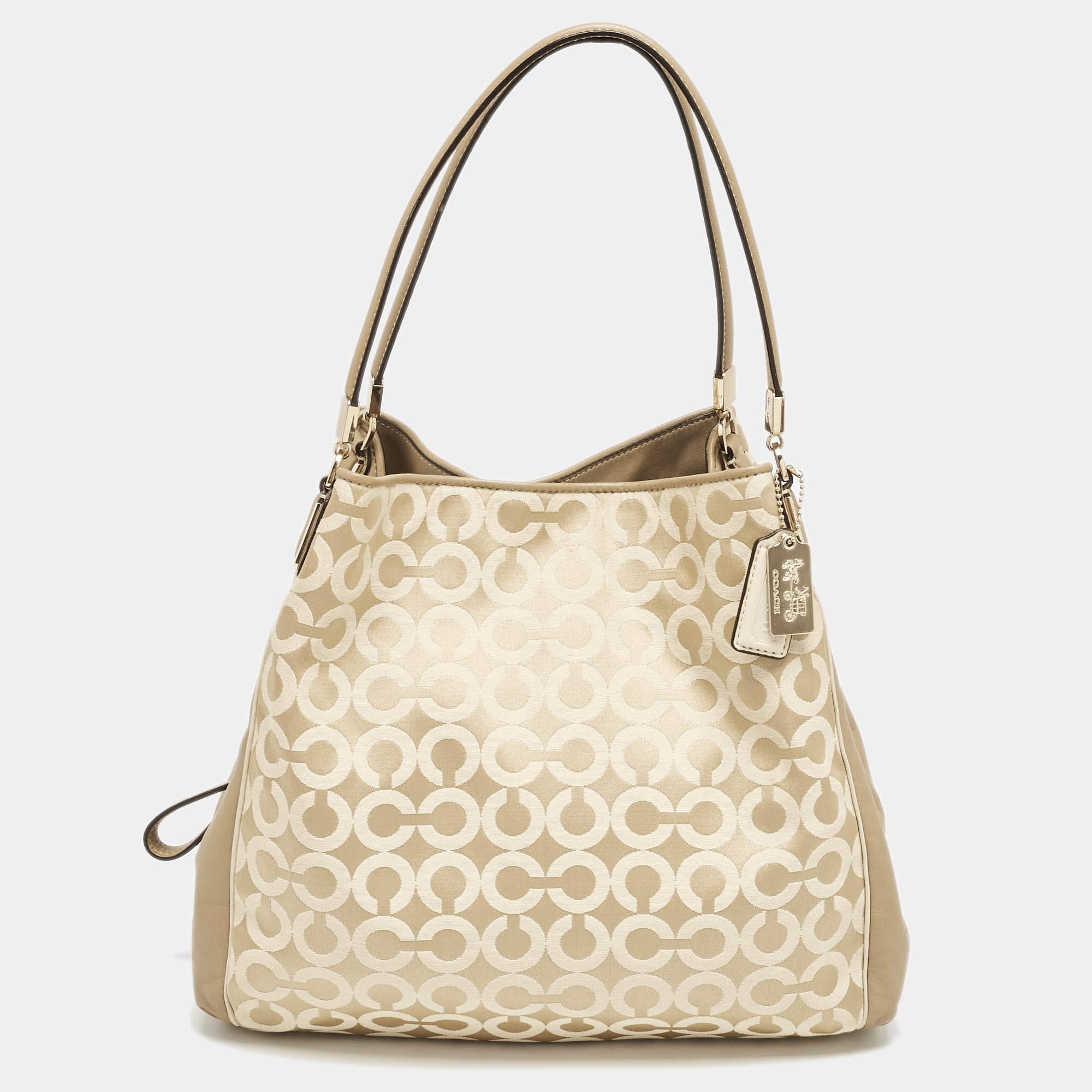 Pre Owned Coach Beige Signature Canvas and Leather Edie 31 Satchel