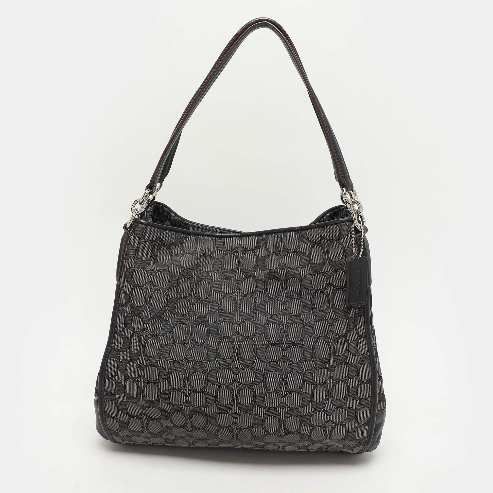 Coach Dark Grey/Black Signature Canvas and Leather Edie Hobo
