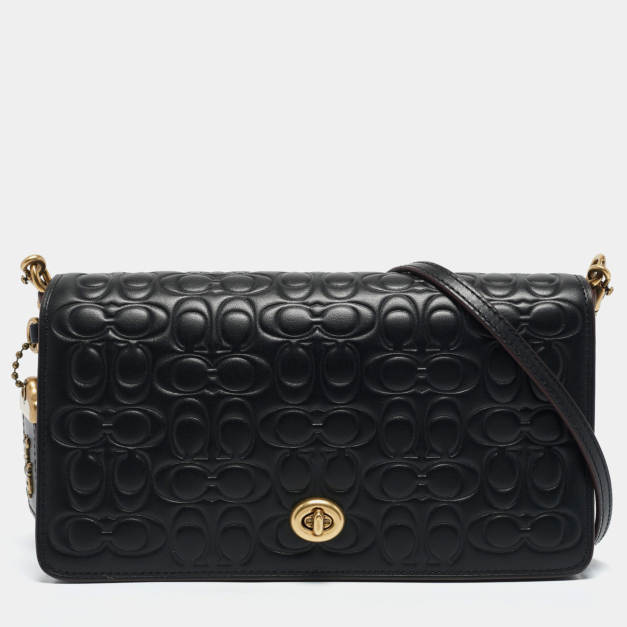 Pre Owned Coach Black Signature Embossed Leather Dinky Crossbody Bag