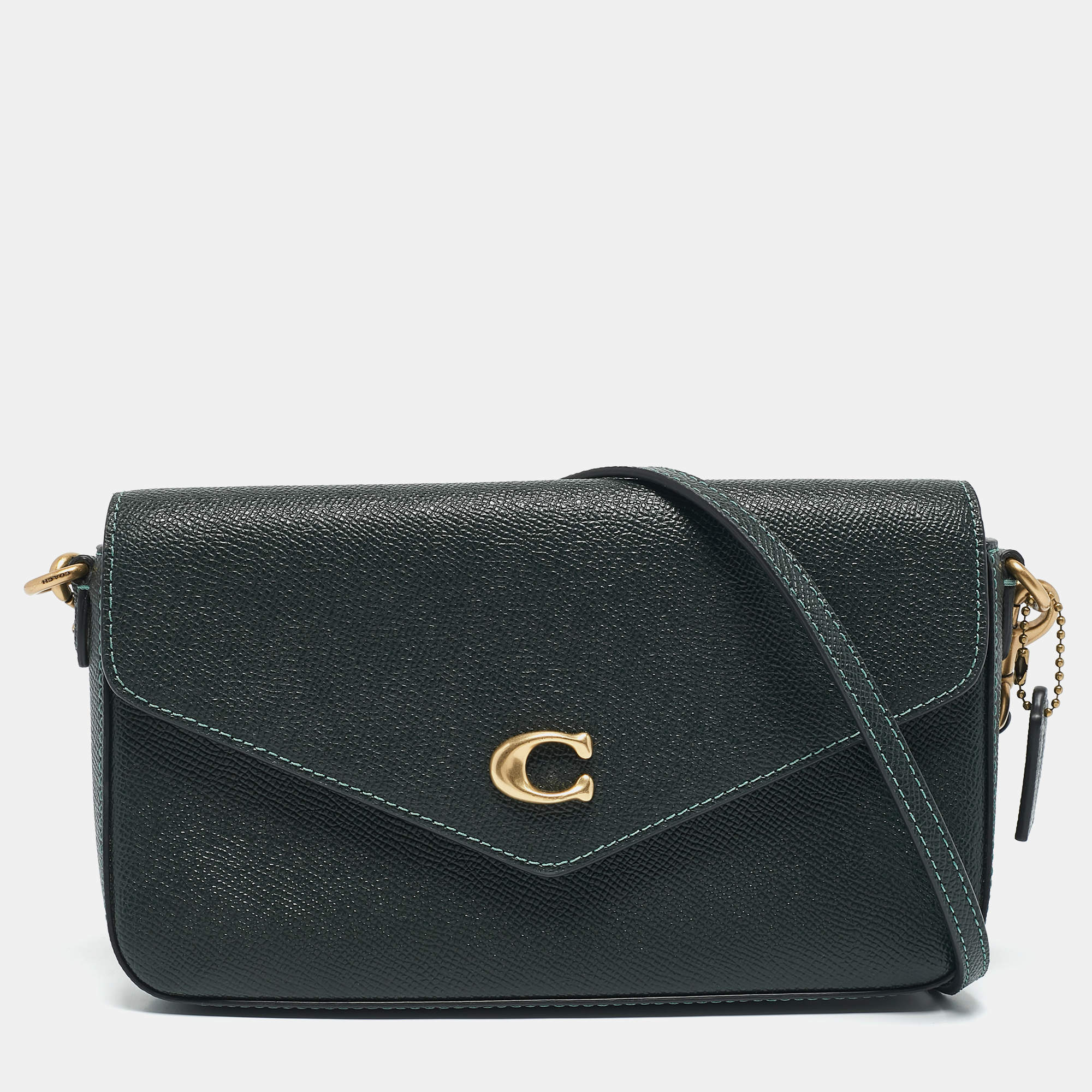 Coach Dark Green Leather Wyn Crossgrain Flap Crossbody Bag