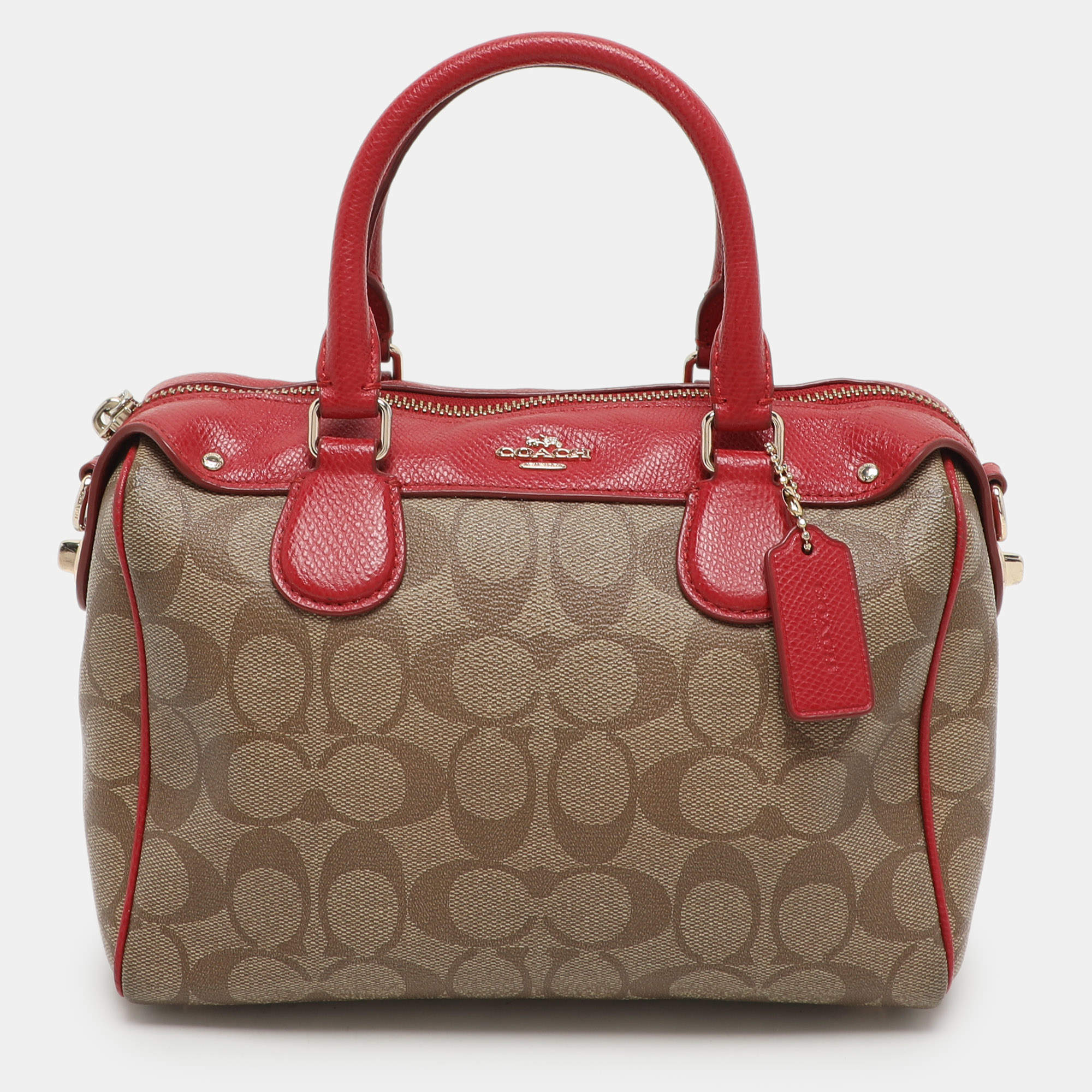 Coach Red/Beige Signature Coated Canvas and Leather Mini Bennett Satchel