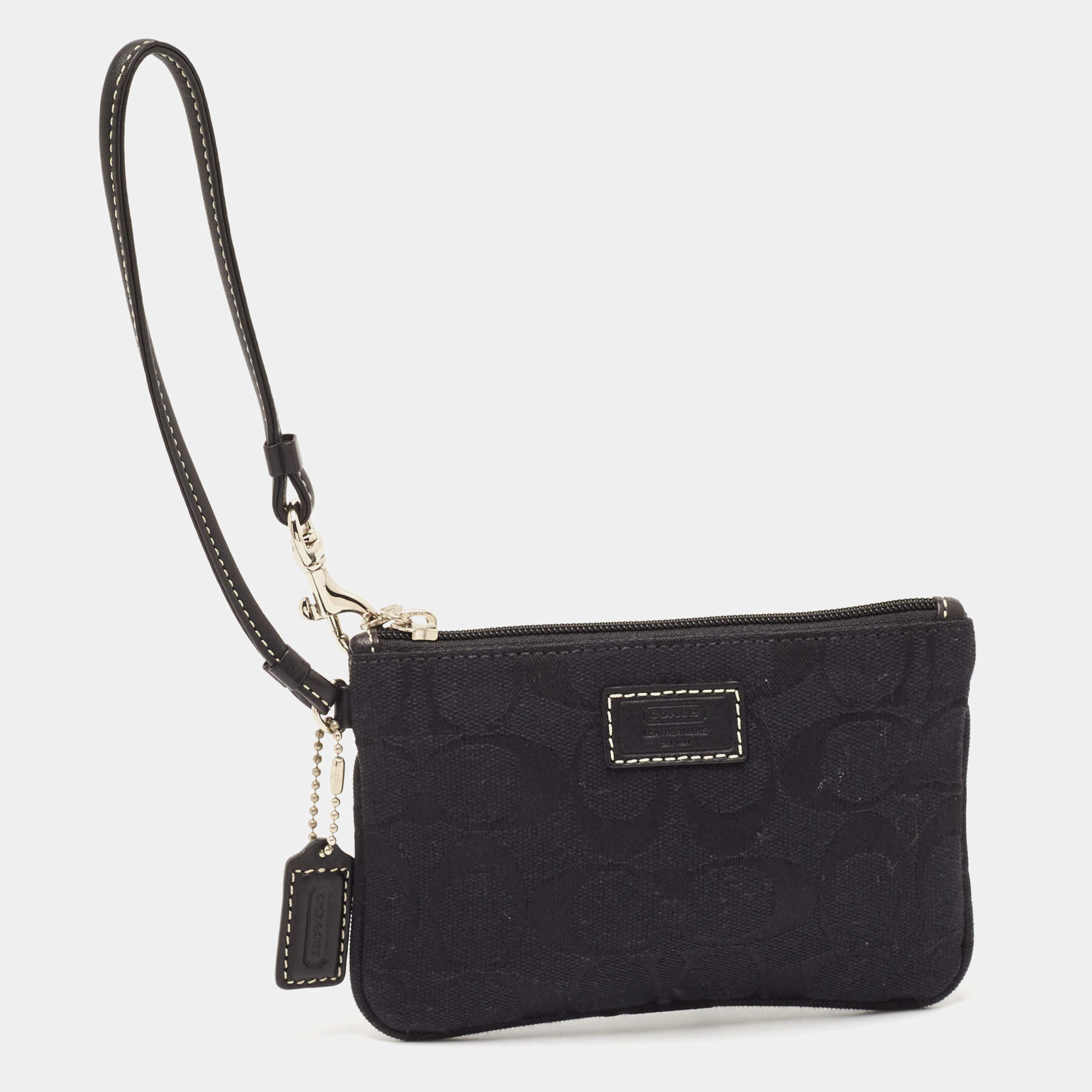 Coach Black Signature Canvas and Leather Wristlet Clutch