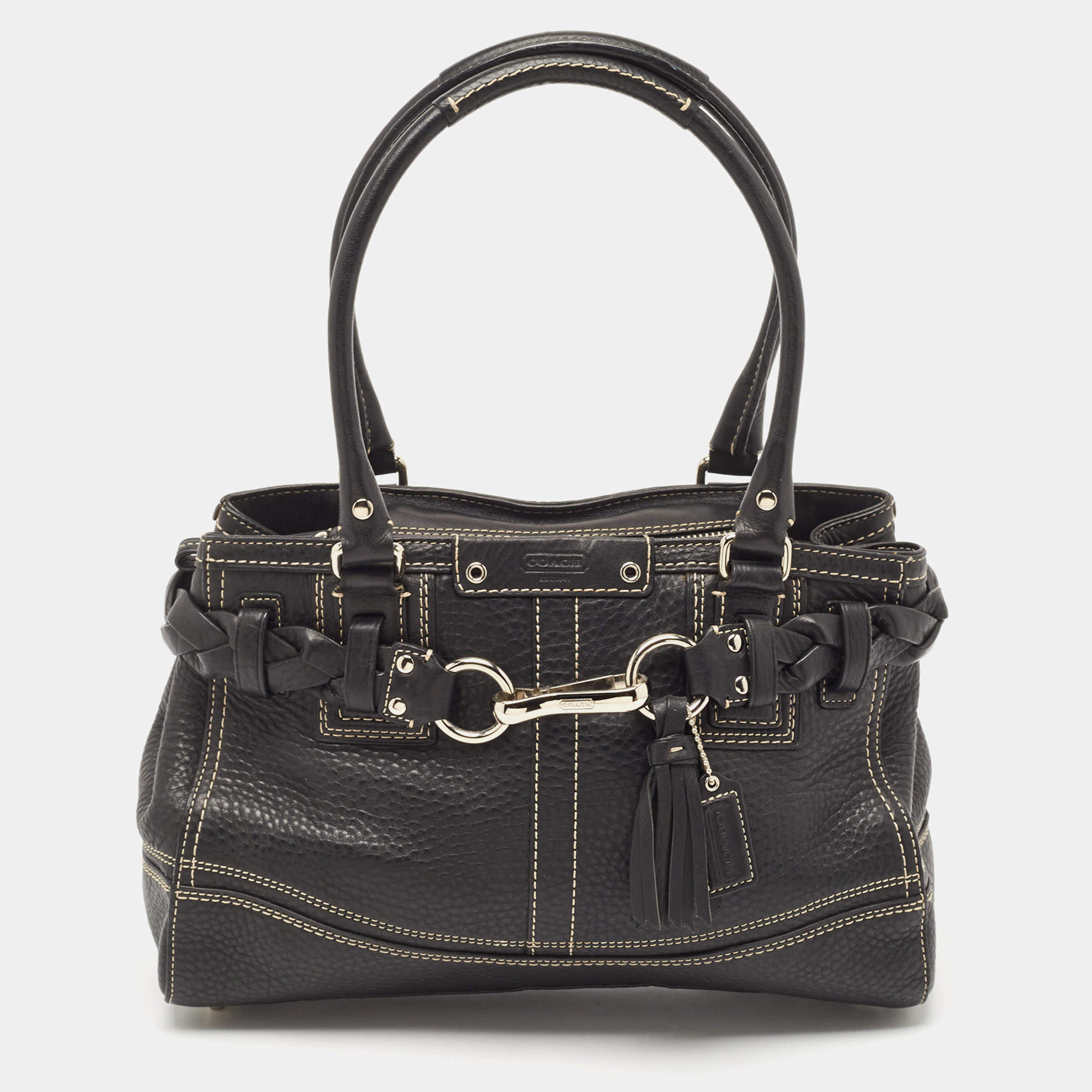 Coach Black Leather Hamptons Braided Tote