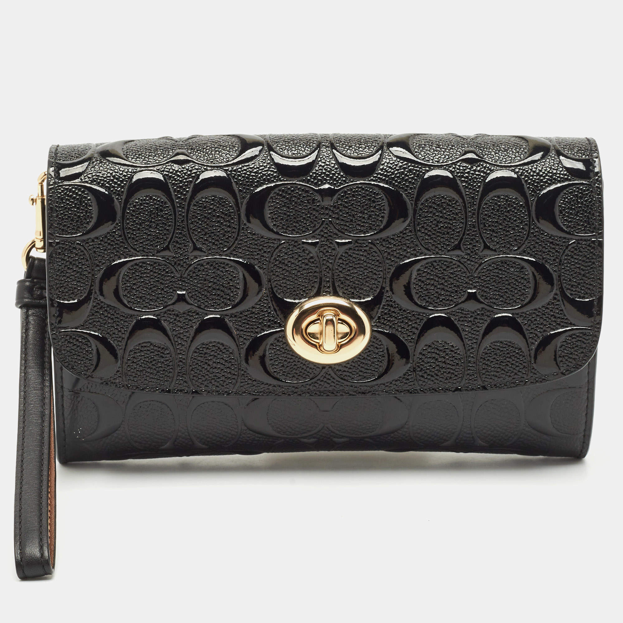 Coach Black Signature Embossed Patent Leather Chain Crossbody Bag