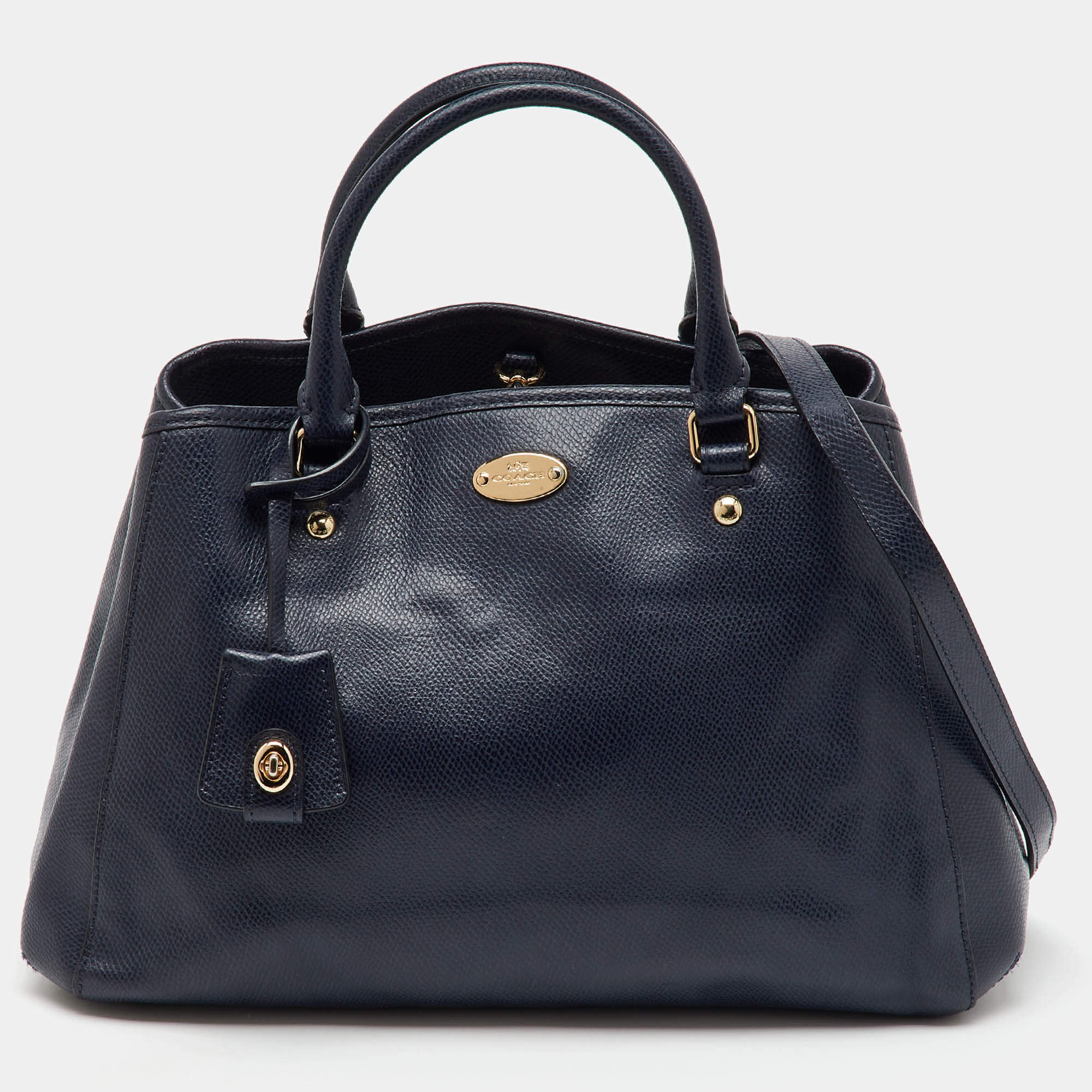 Pre Owned Coach Navy Blue Leather Margot Carryall Satchel