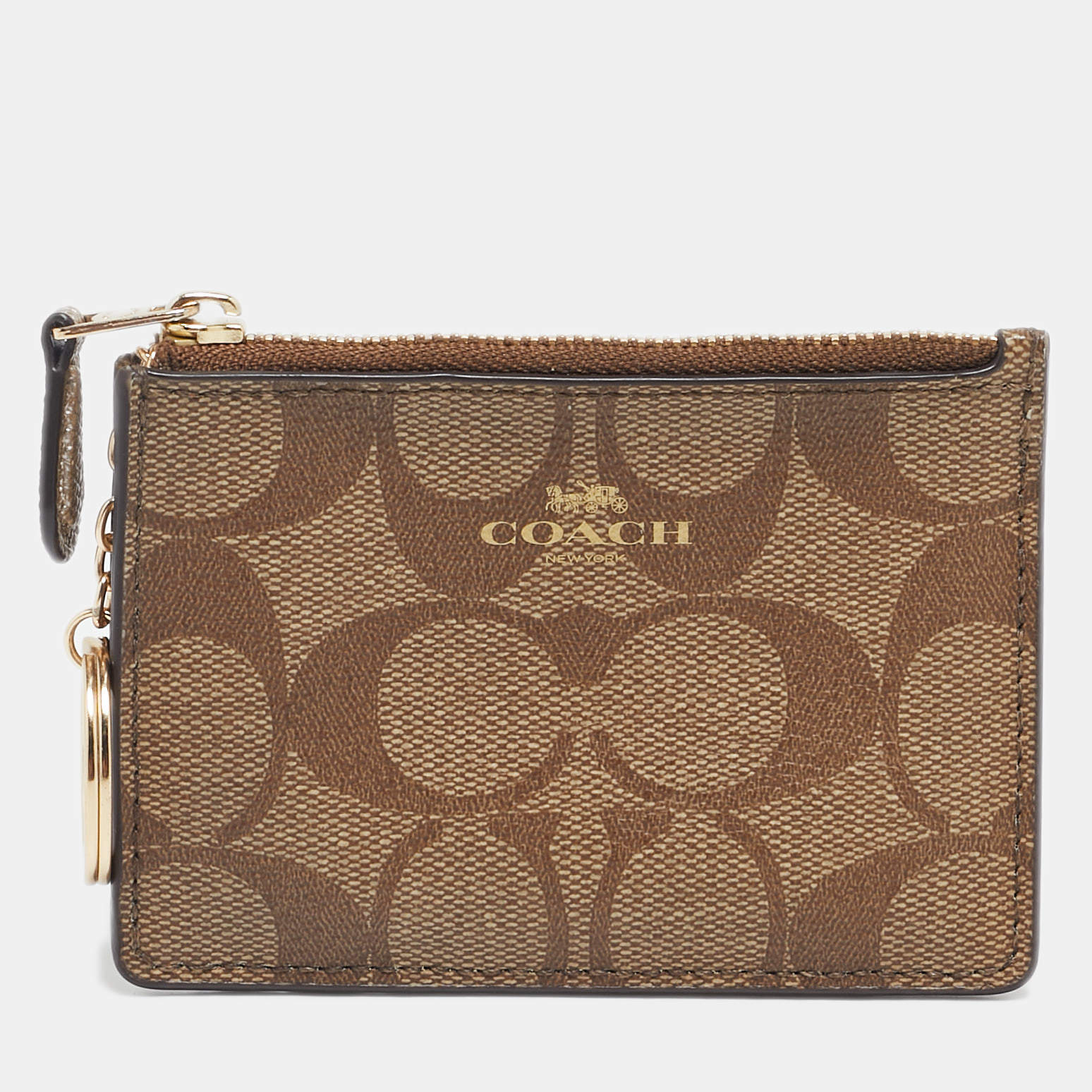 Coach Beige Signature Coated Canvas Mini Skinny Card Case