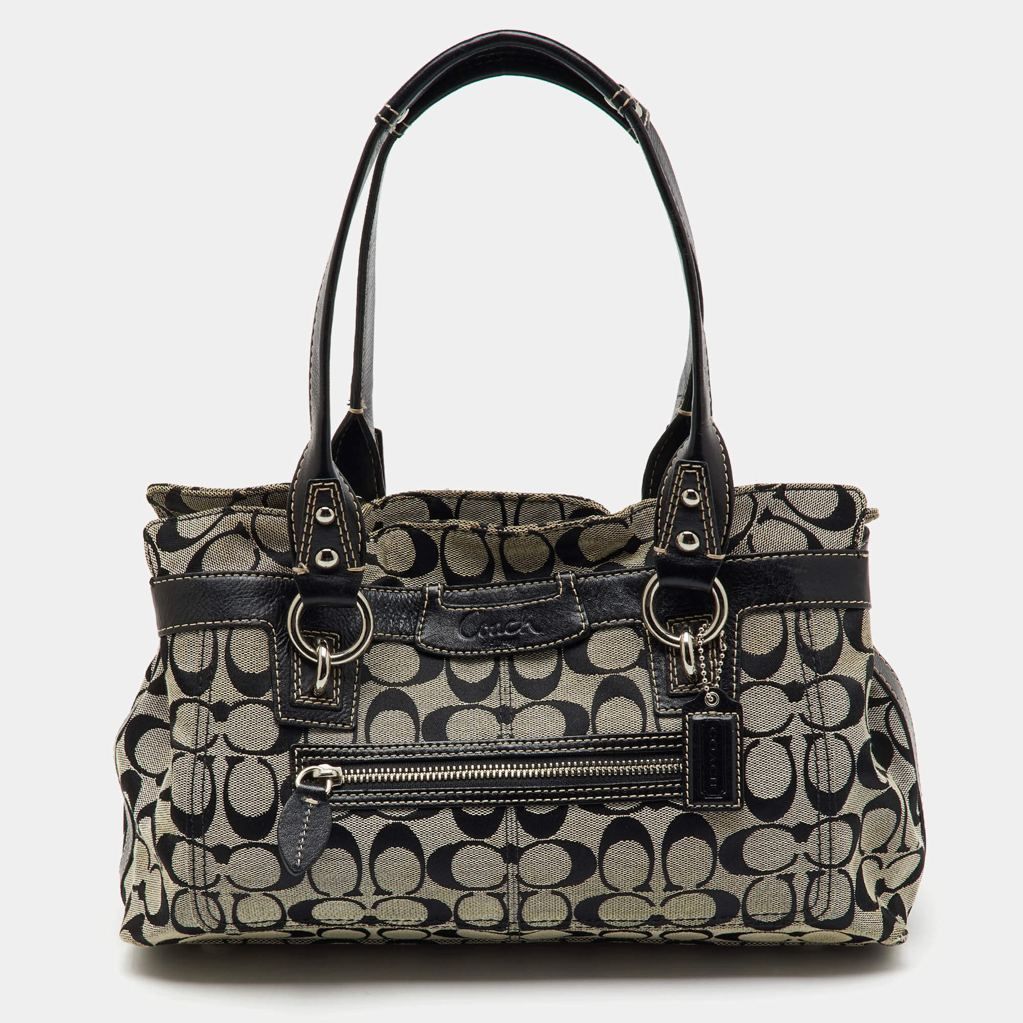Coach Black/White Signature Canvas and Leather Shoulder Bag