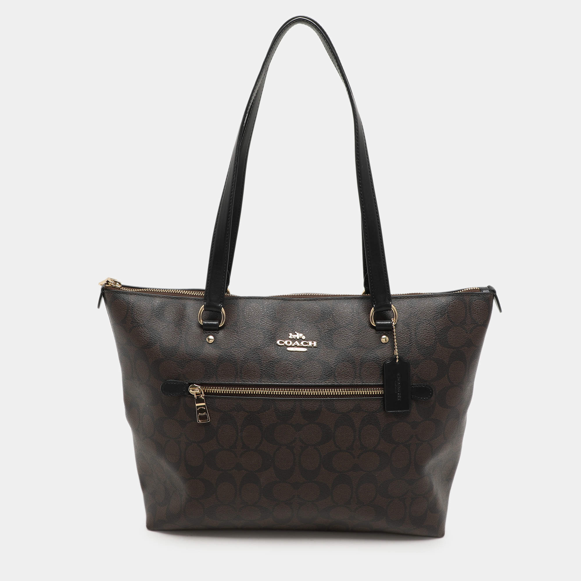 Coach Black/Brown Signature Coated Canvas and Leather Gallery Tote