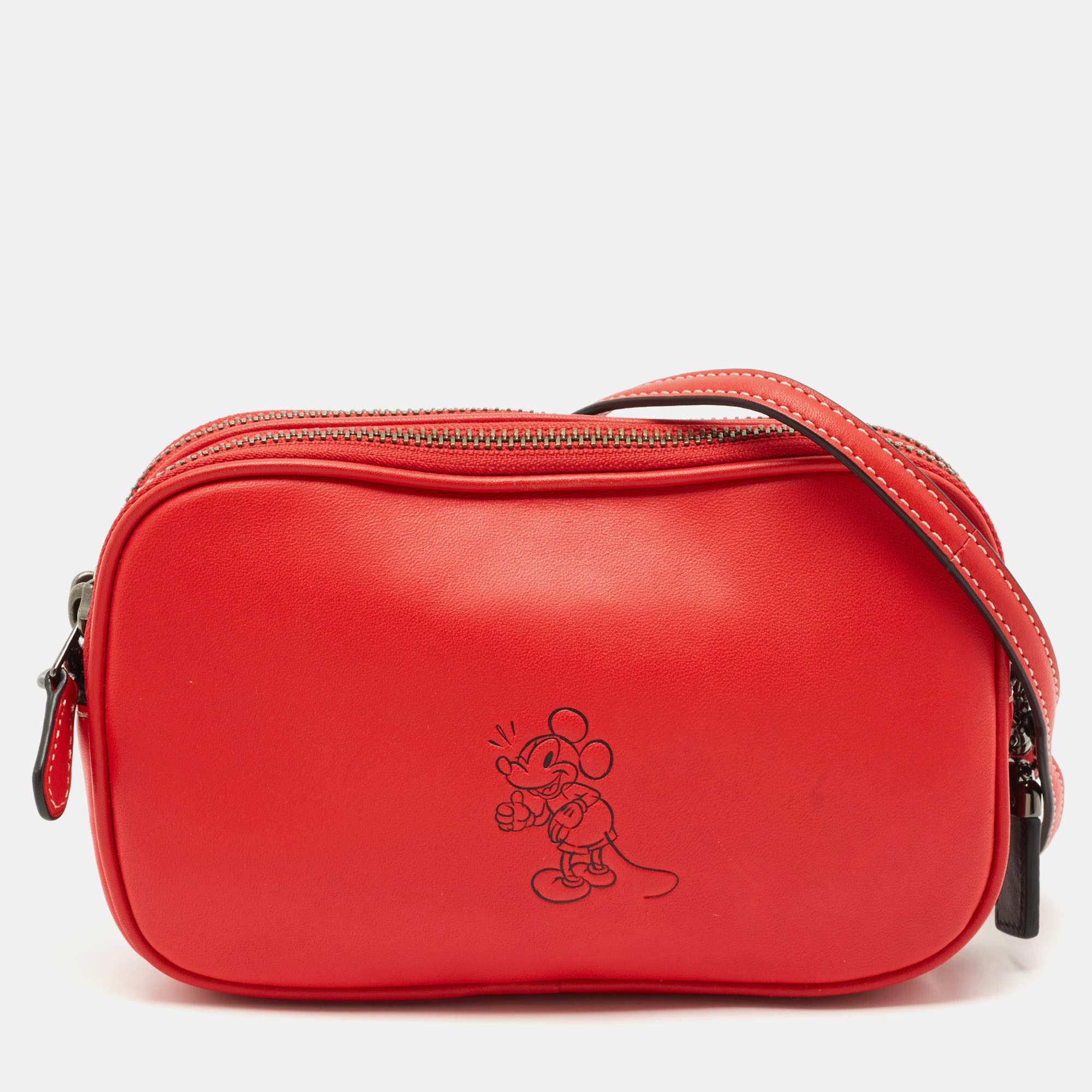 Coach x Disney Mickey Red Leather Double Zip Crossbody Bag