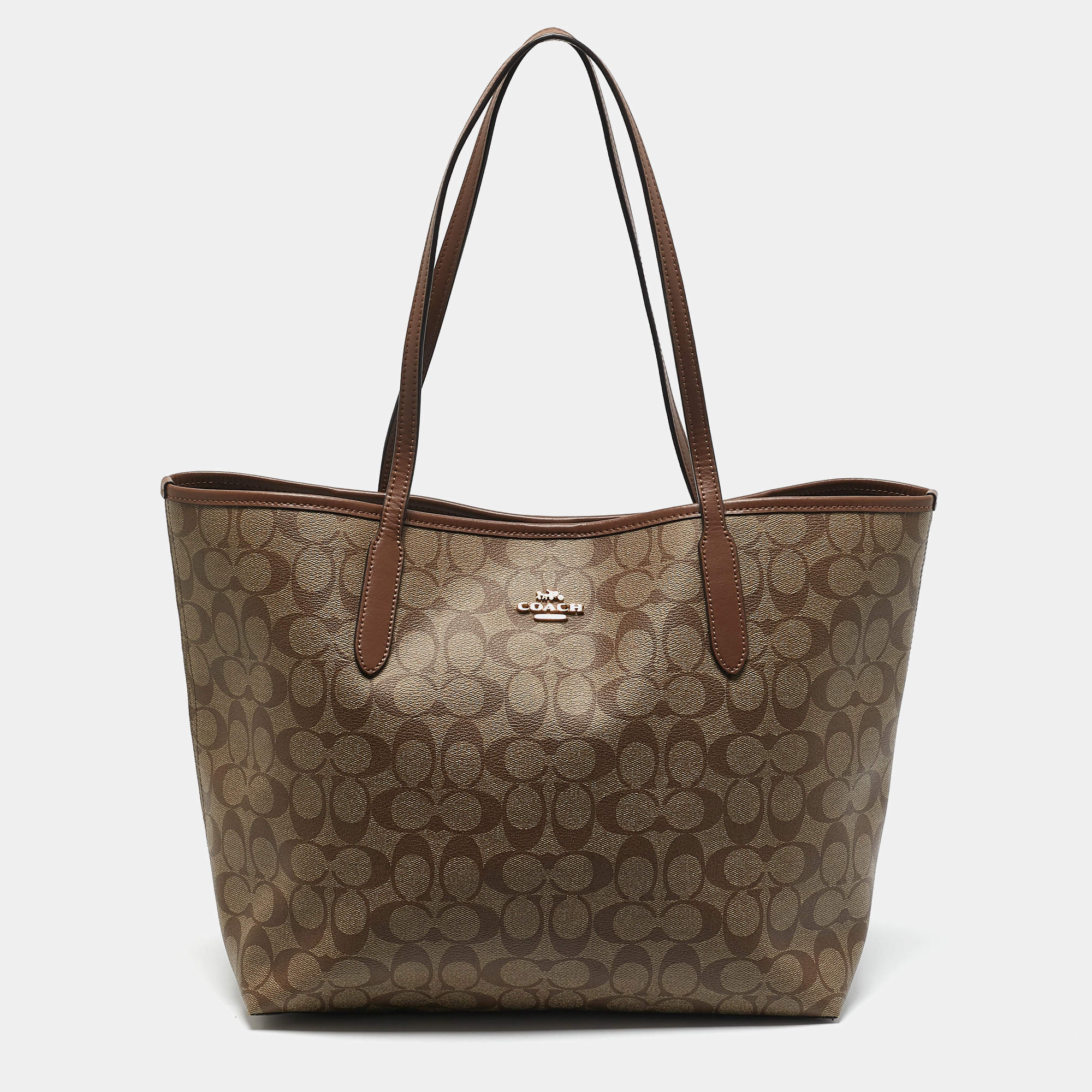 Coach Brown Signature Coated Canvas and Leather City Tote
