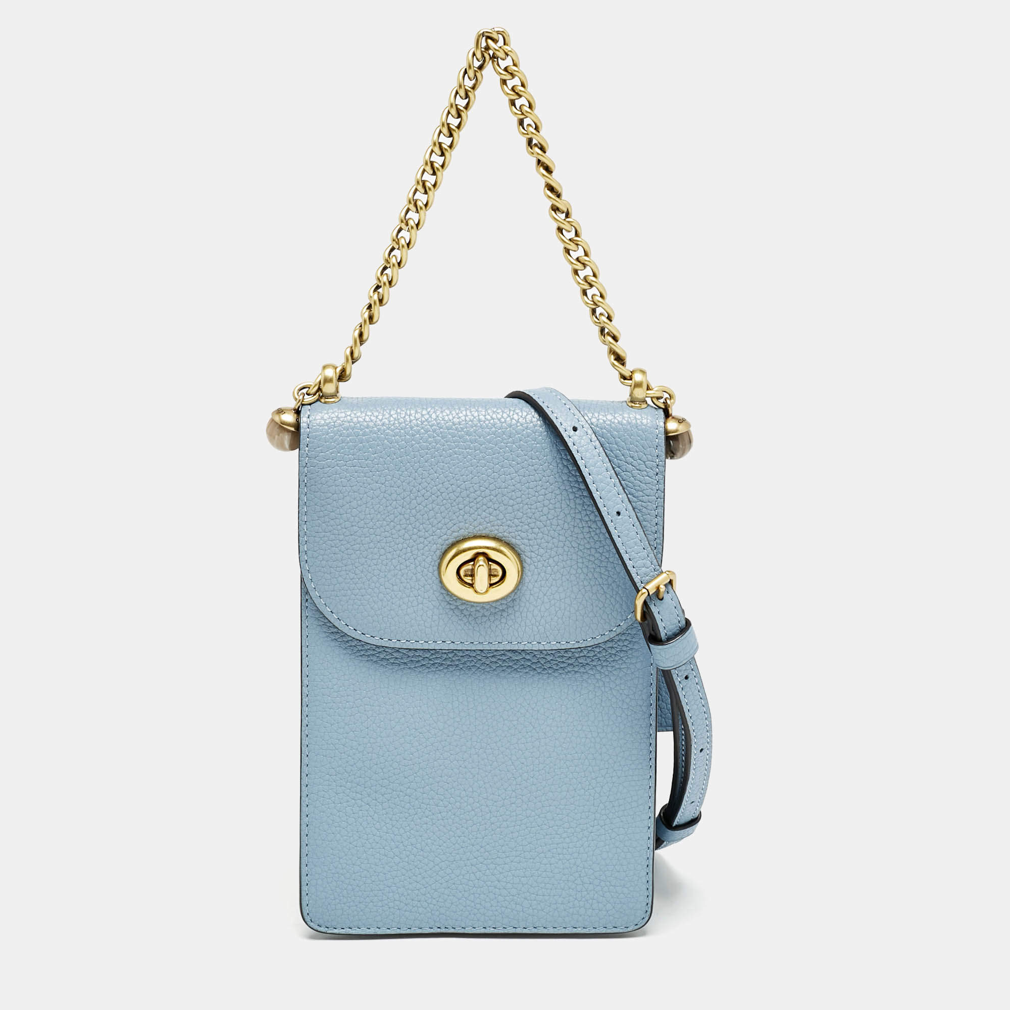 Coach Light Blue Leather Liv Phone Crossbody Bag