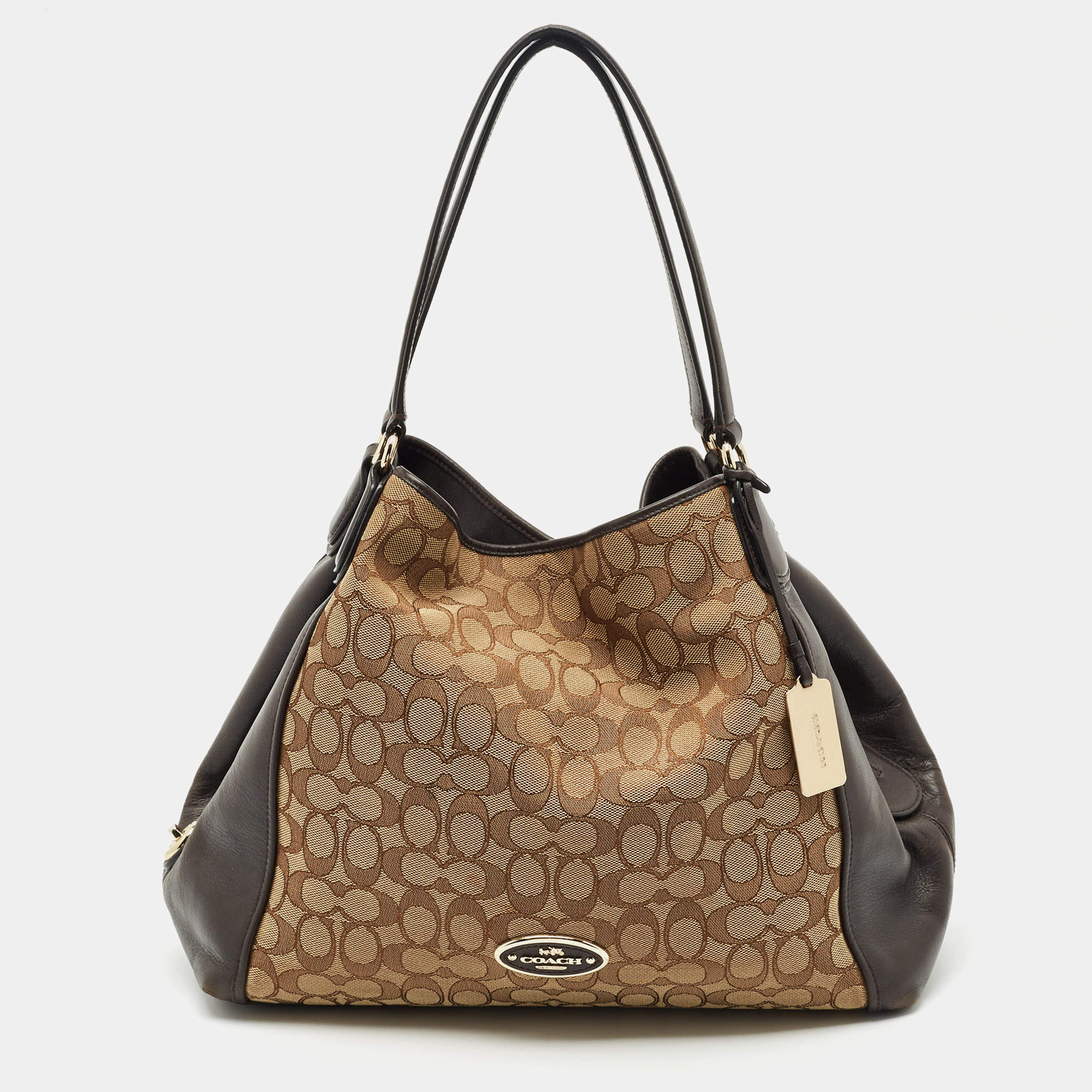 Coach Choco Brown/Beige Signature Canvas Edie Shoulder Bag