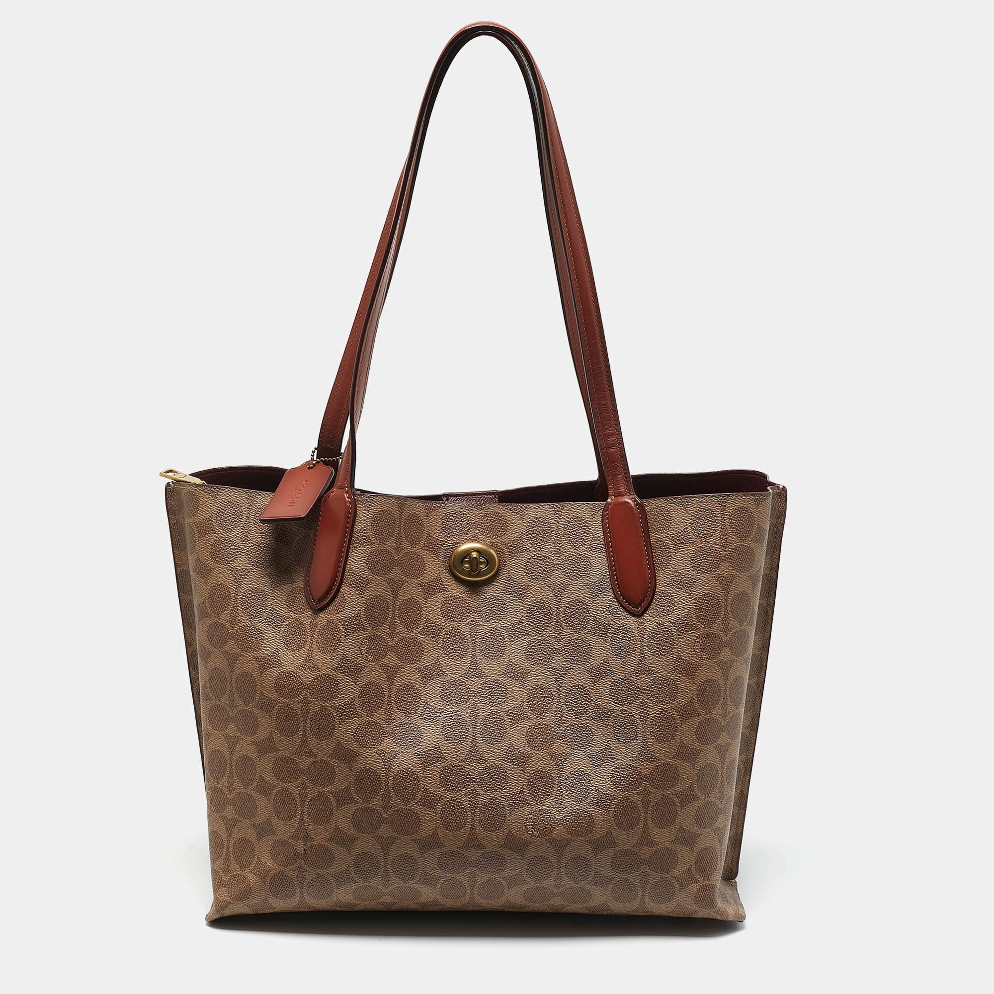 Coach Beige/Brown Signature Coated Canvas and Leather Willow Tote