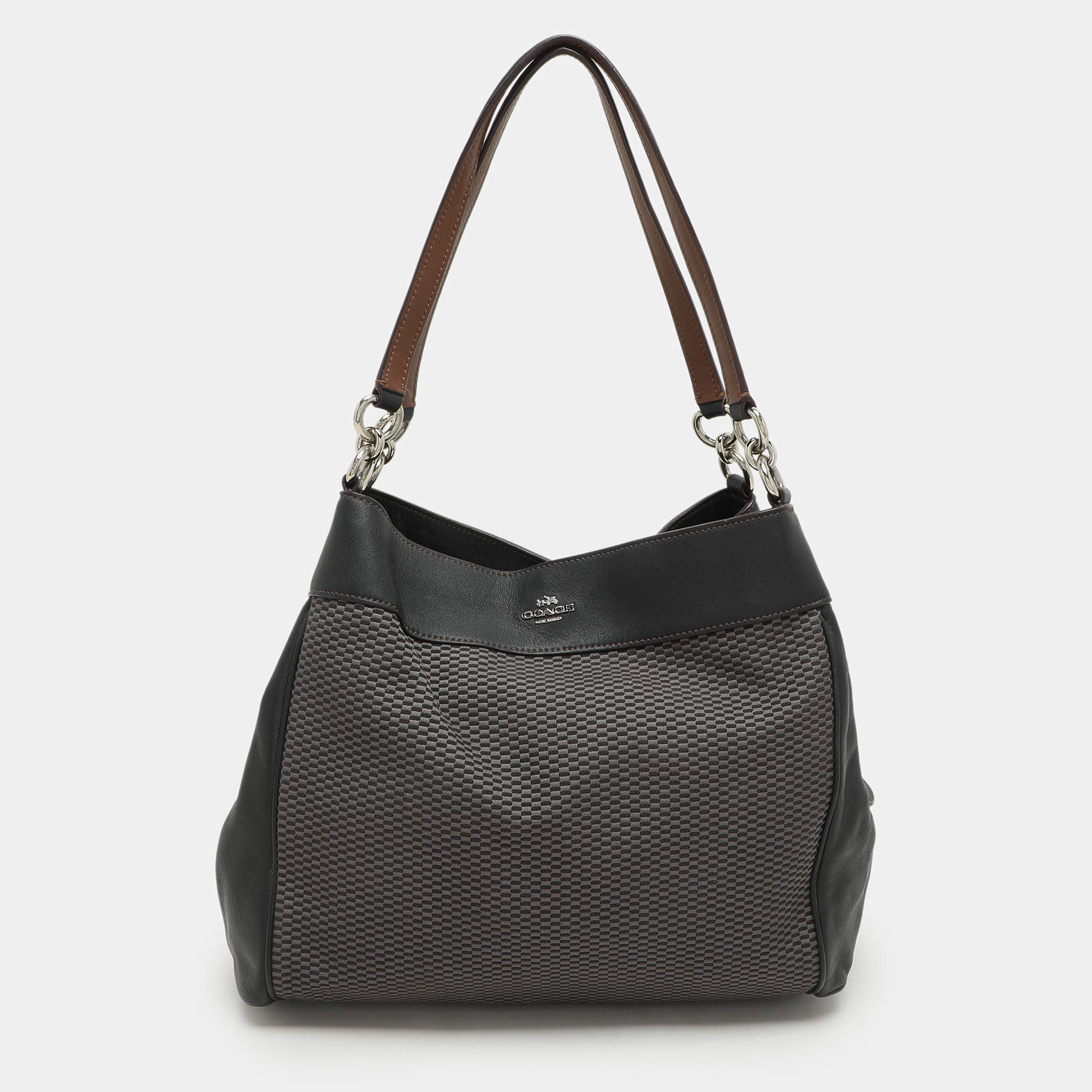 Coach Dark Brown/Grey Jacquard Canvas and Leather Legacy Lexy Shoulder Bag