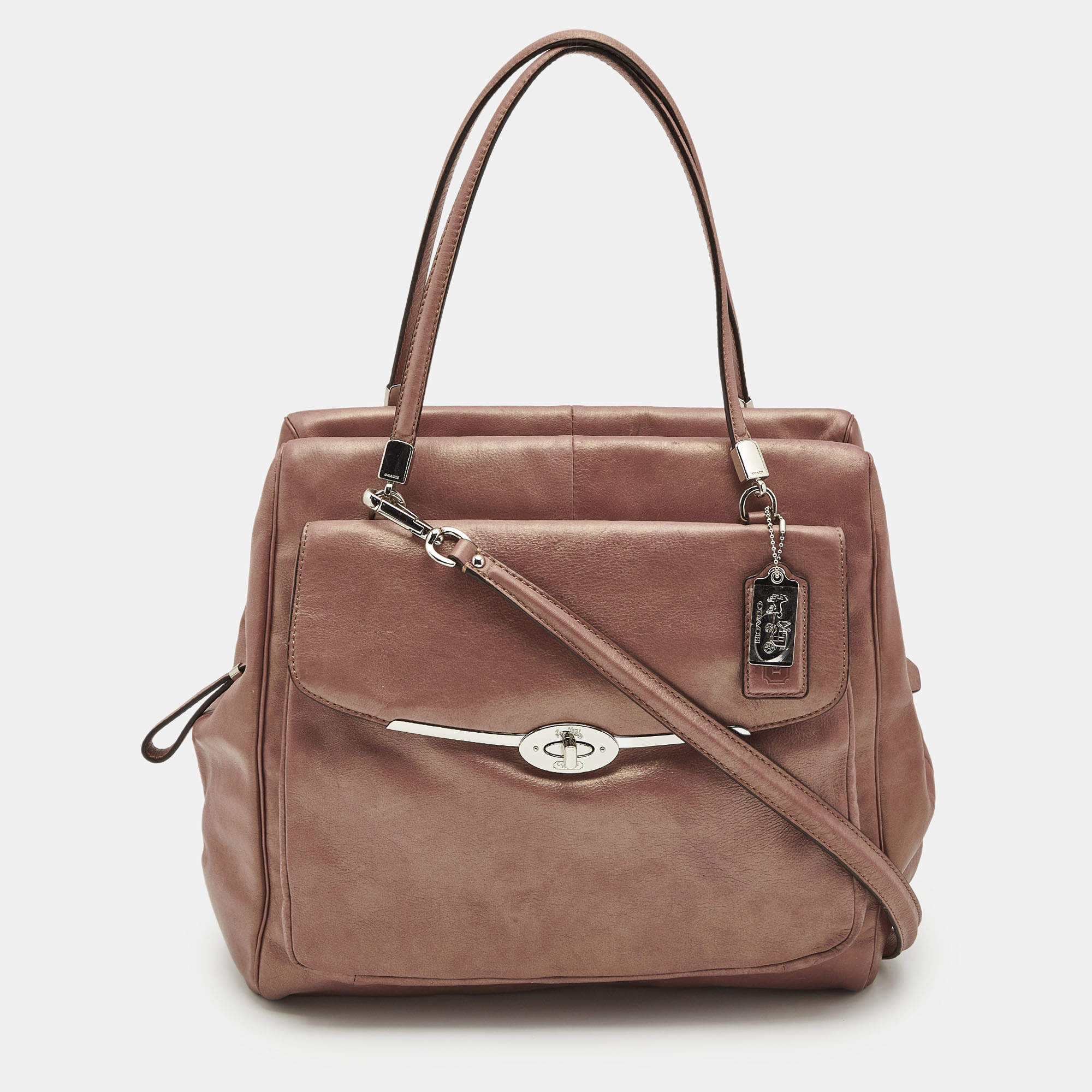 Coach Metallic Beige Leather E/W Madison Madeline Satchel